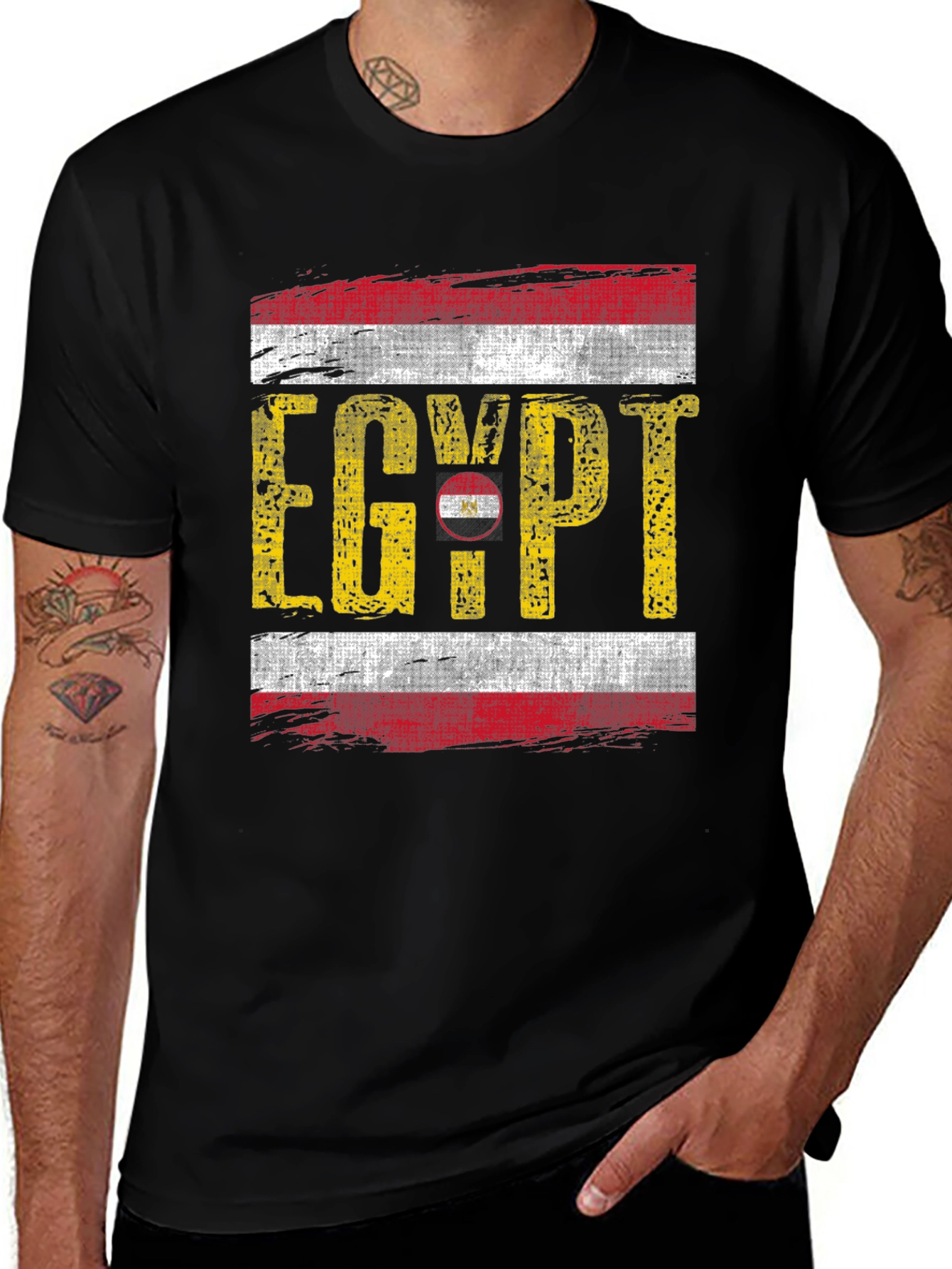 Egypt Flag Graphic Tee - Black Cotton T-Shirt