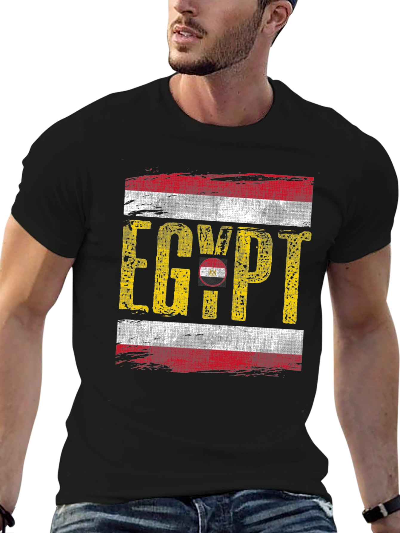 Egypt Flag Graphic Tee - Black Cotton T-Shirt