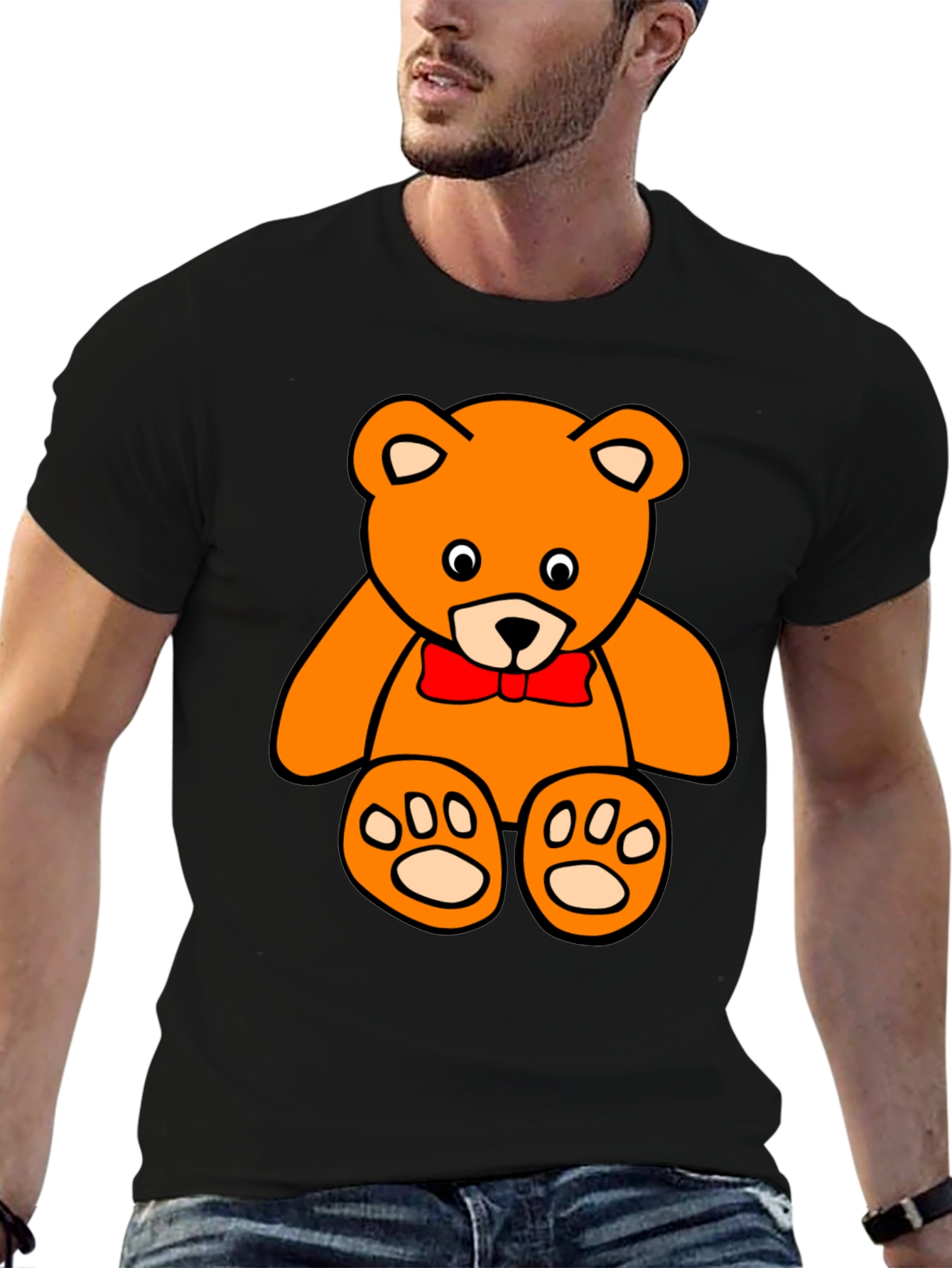 Teddy Bear Graphic Tee - Black Cotton T-Shirt