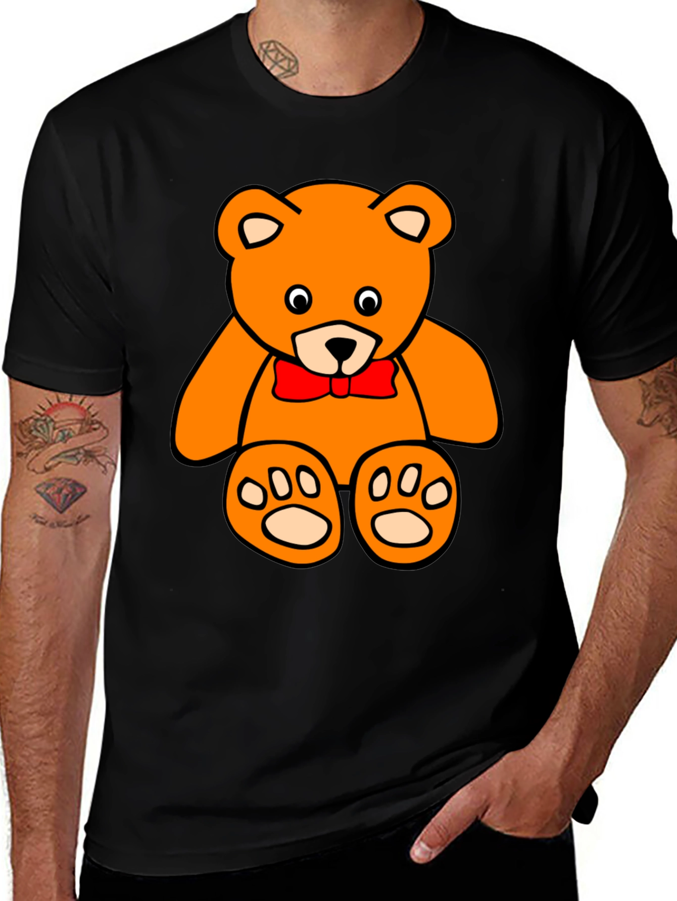 Teddy Bear Graphic Tee - Black Cotton T-Shirt