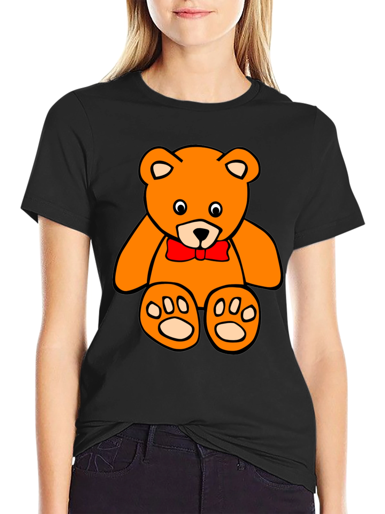 Teddy Bear Graphic Tee - Black Cotton T-Shirt