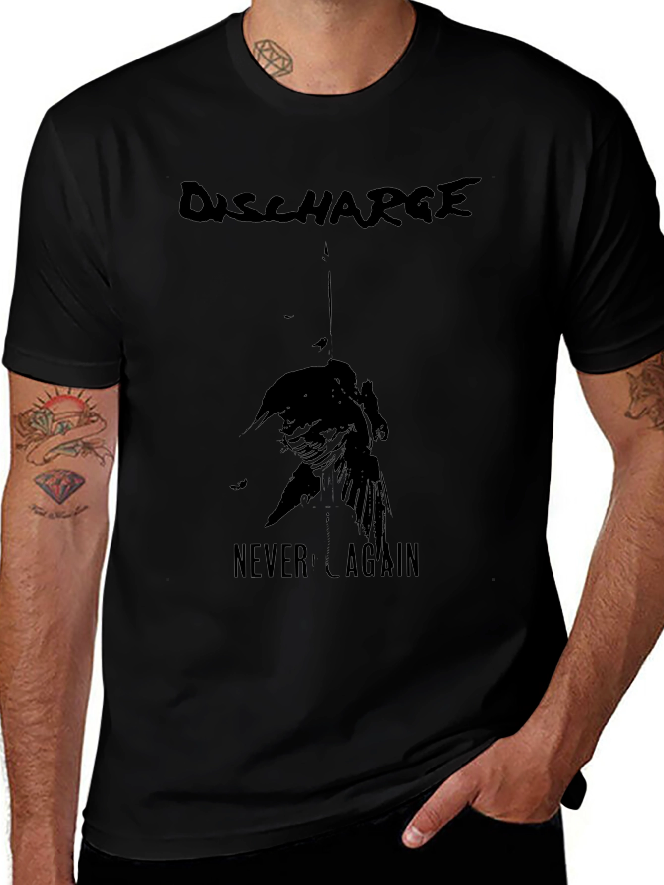Discharge Never Again Black Graphic Tee