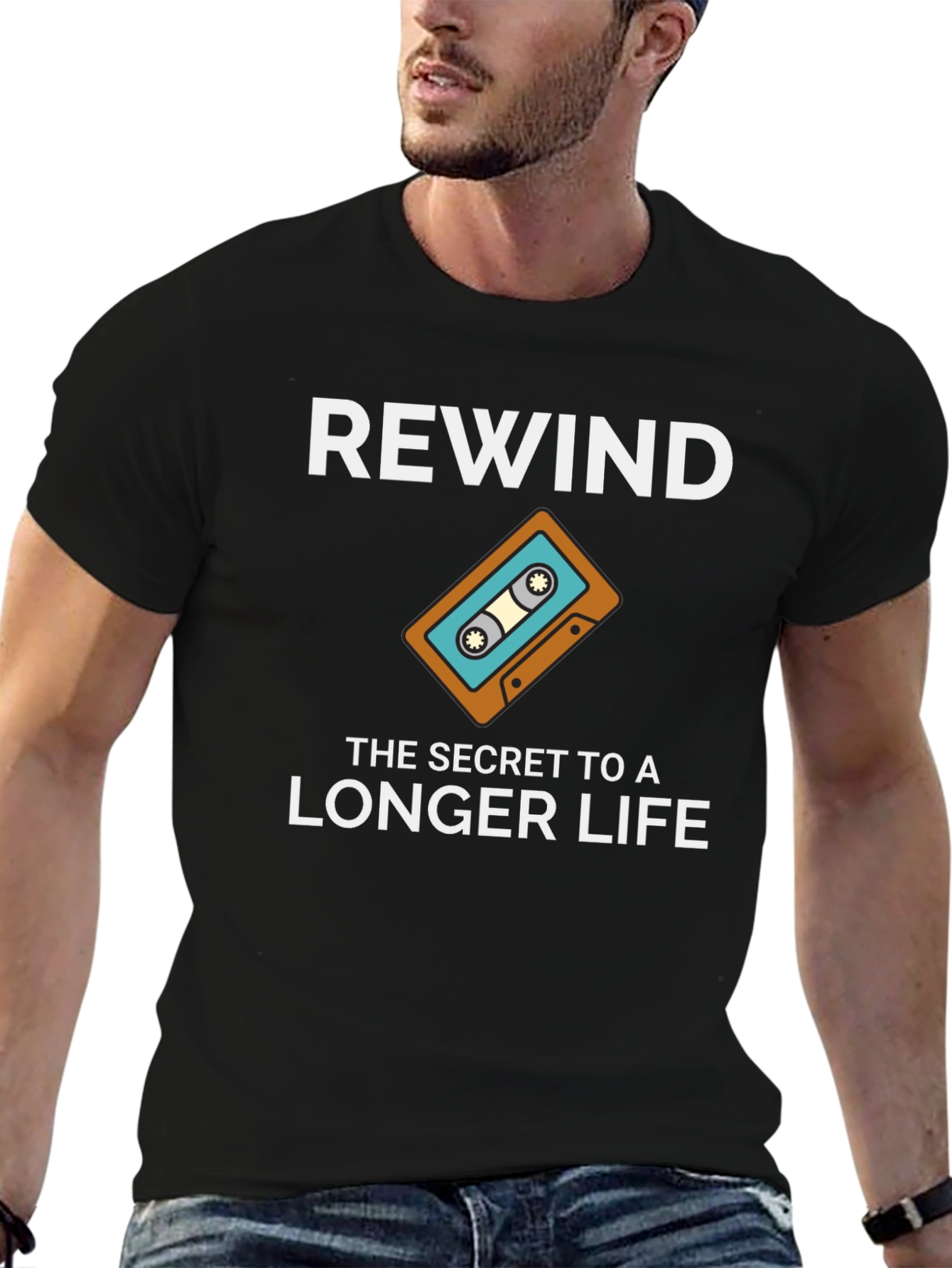 Rewind to a Longer Life Retro Cassette Tape T-Shirt