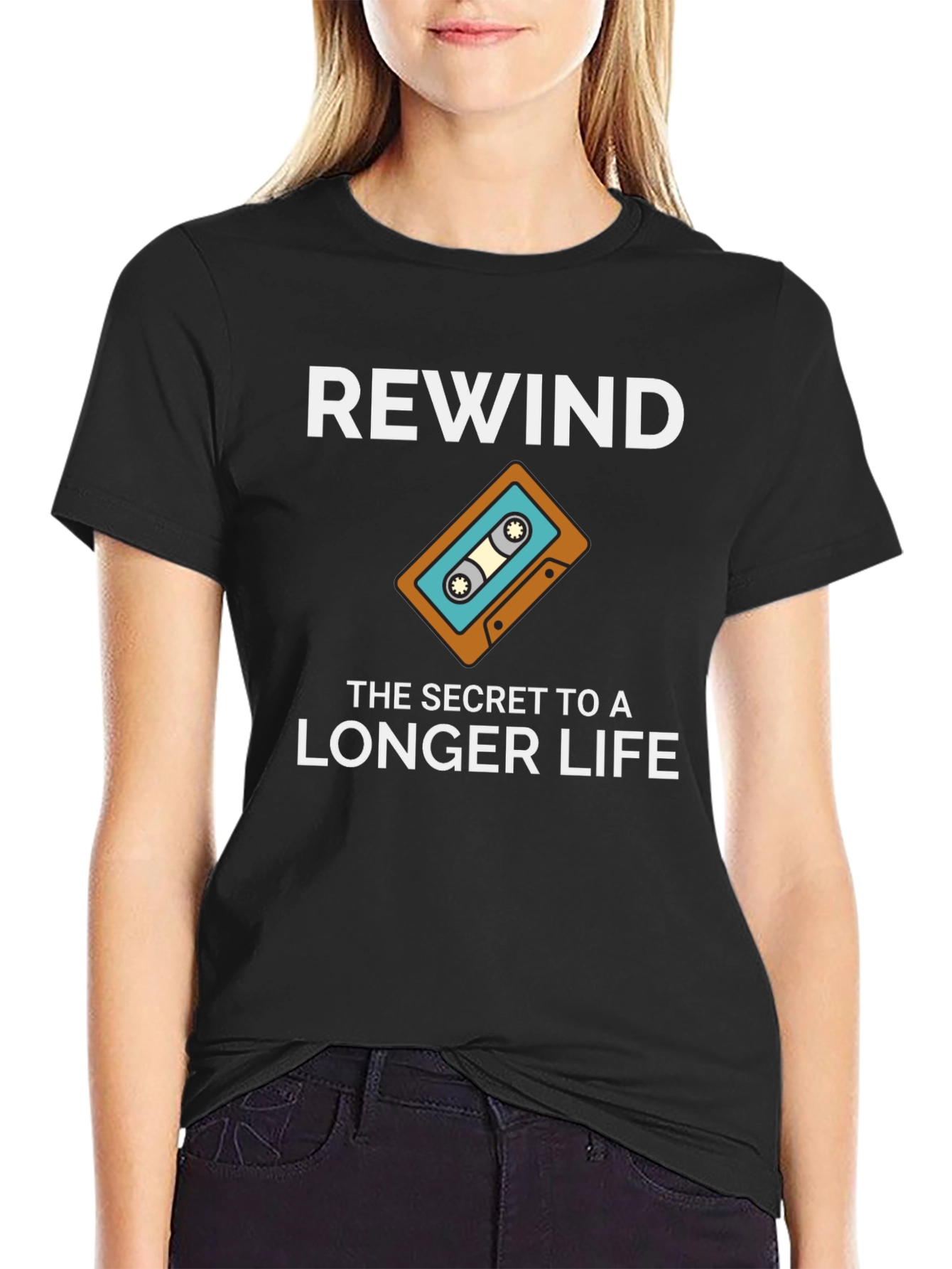 Rewind to a Longer Life Retro Cassette Tape T-Shirt