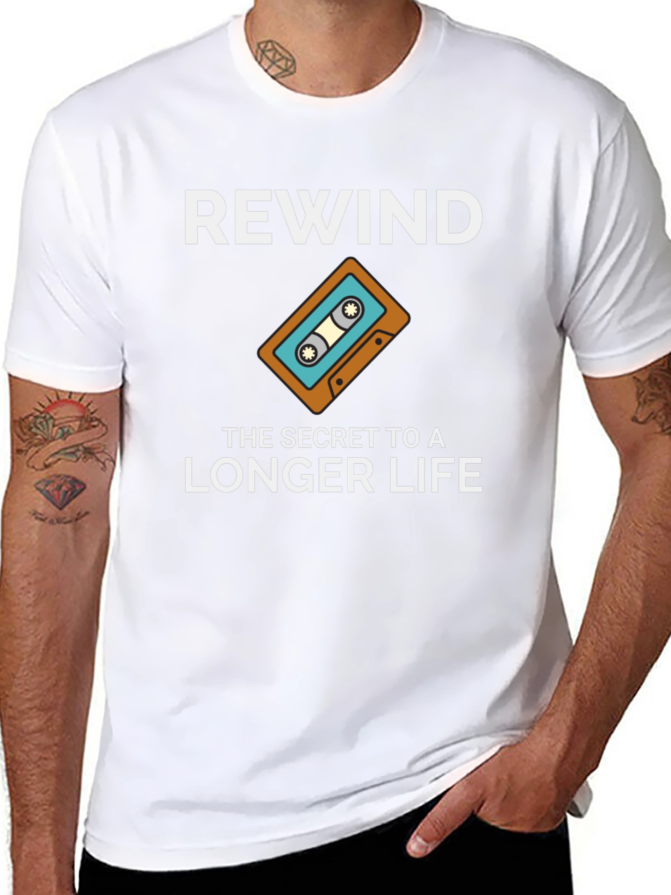 Rewind to a Longer Life Retro Cassette Tape T-Shirt