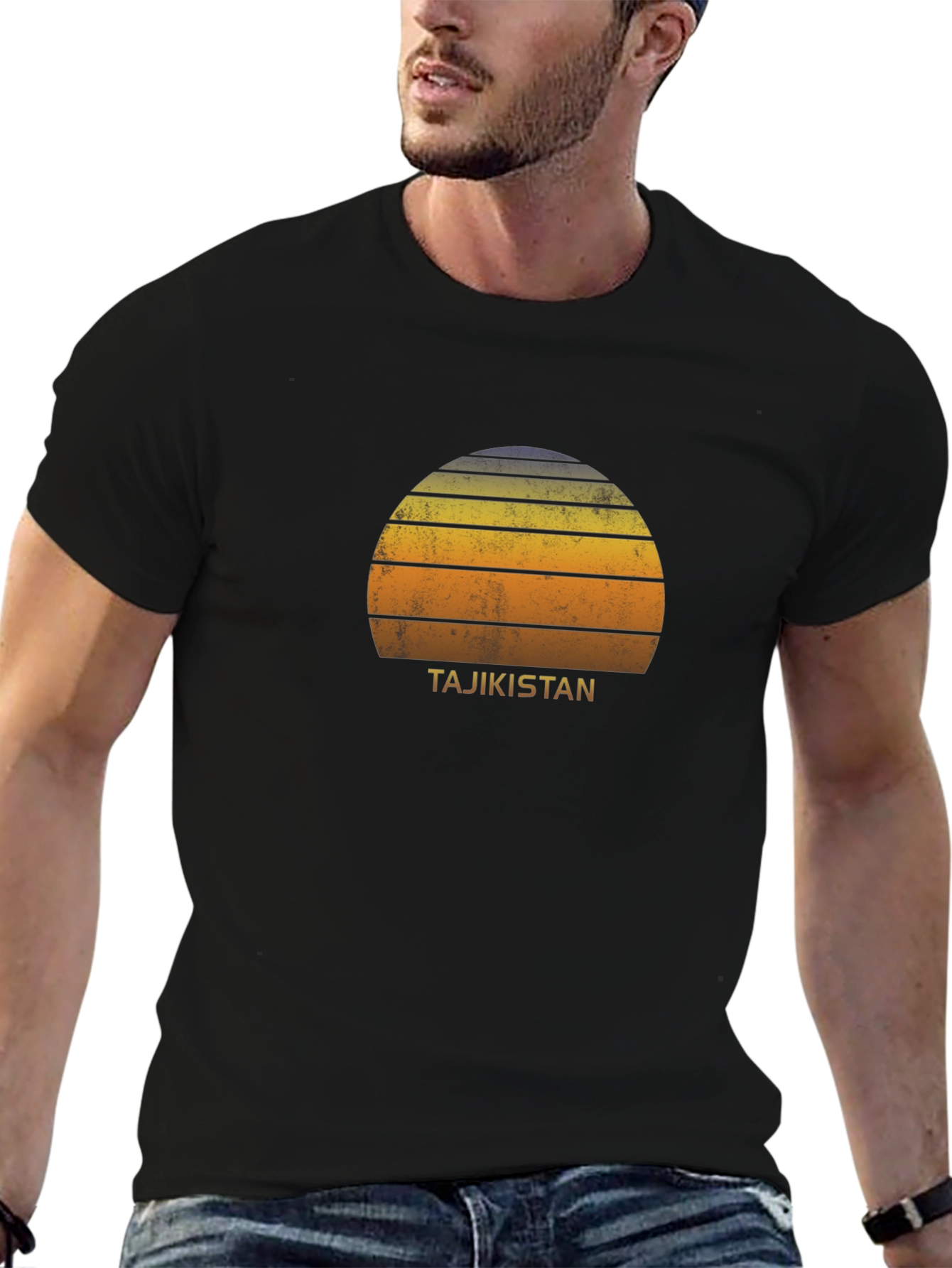 Tajikistan Sunset Graphic Tee - Retro Style Black T-Shirt