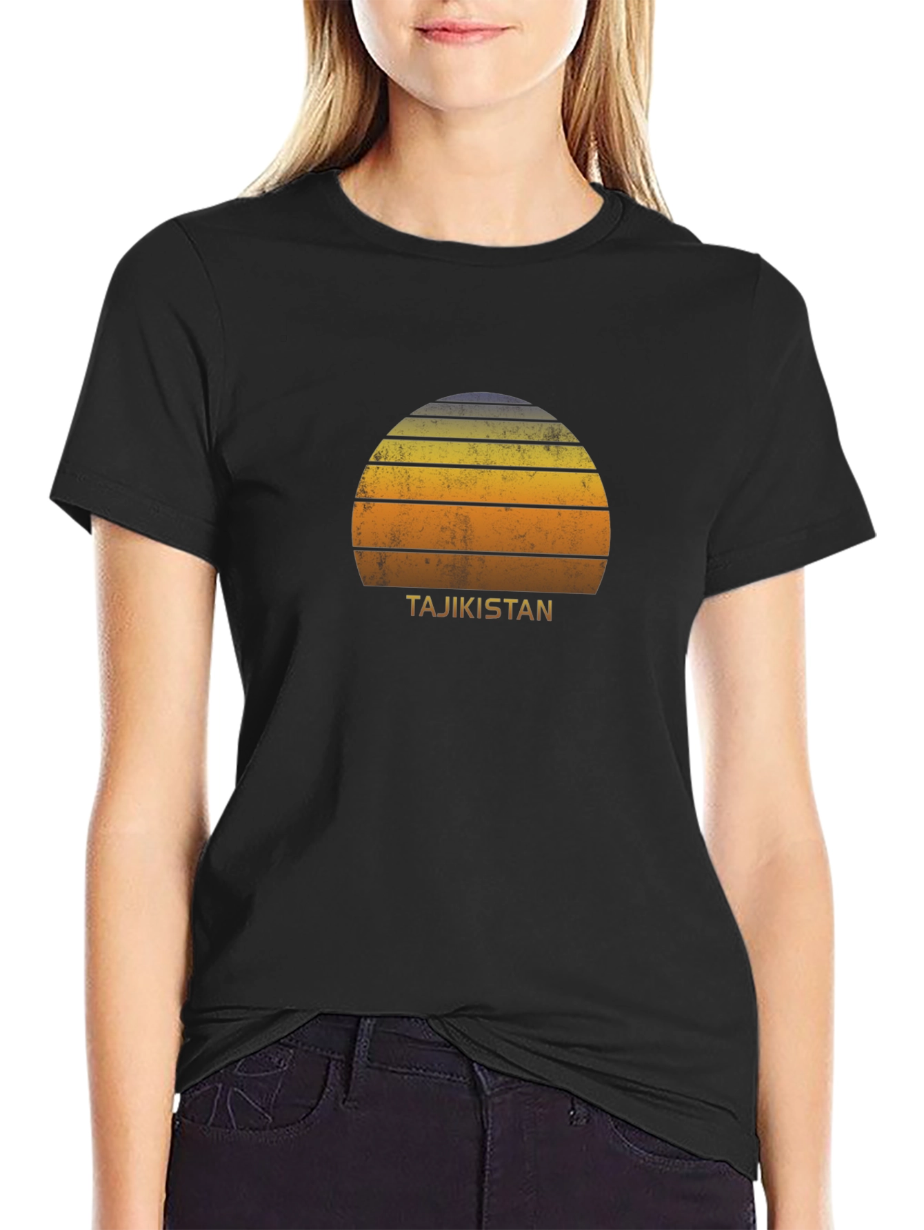 Tajikistan Sunset Graphic Tee - Retro Style Black T-Shirt