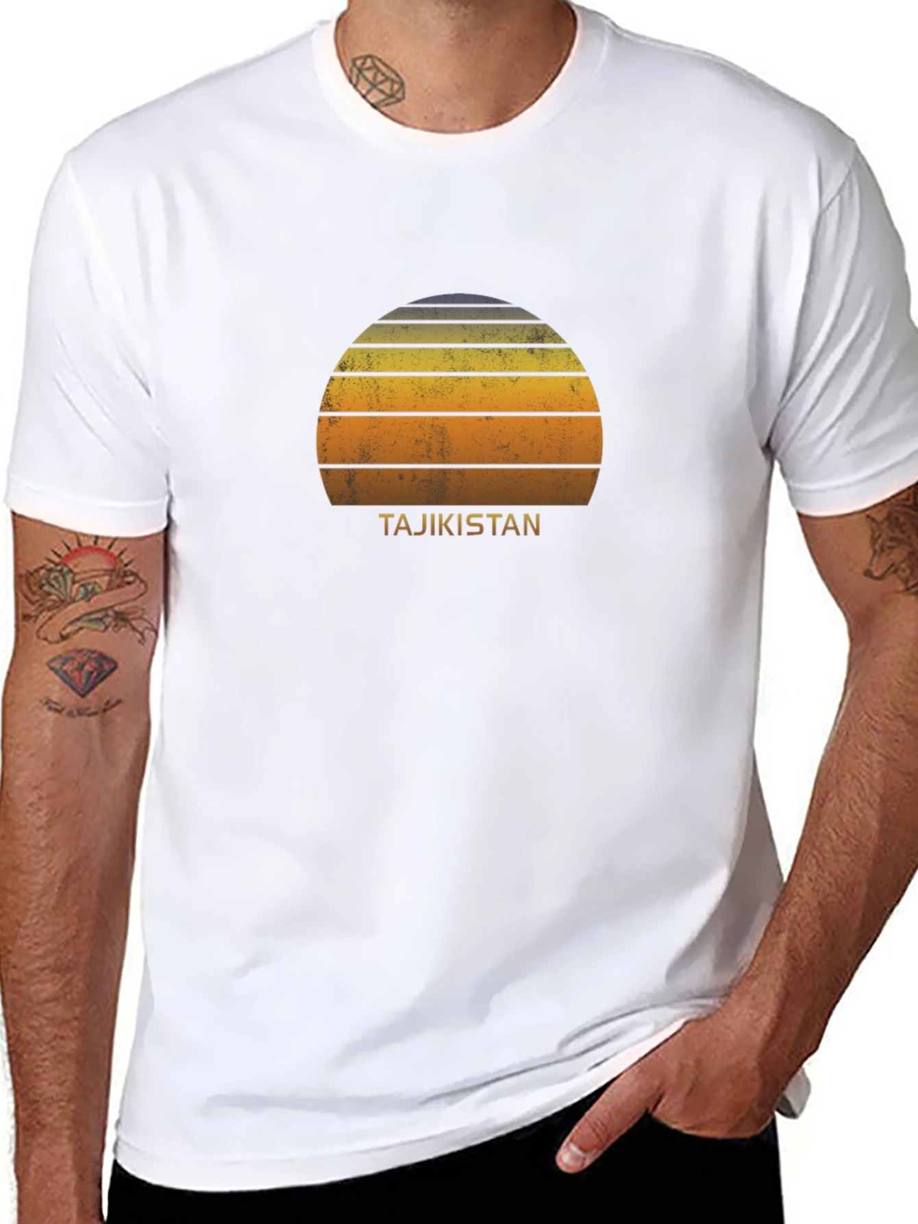 Tajikistan Sunset Graphic Tee - Retro Style Black T-Shirt