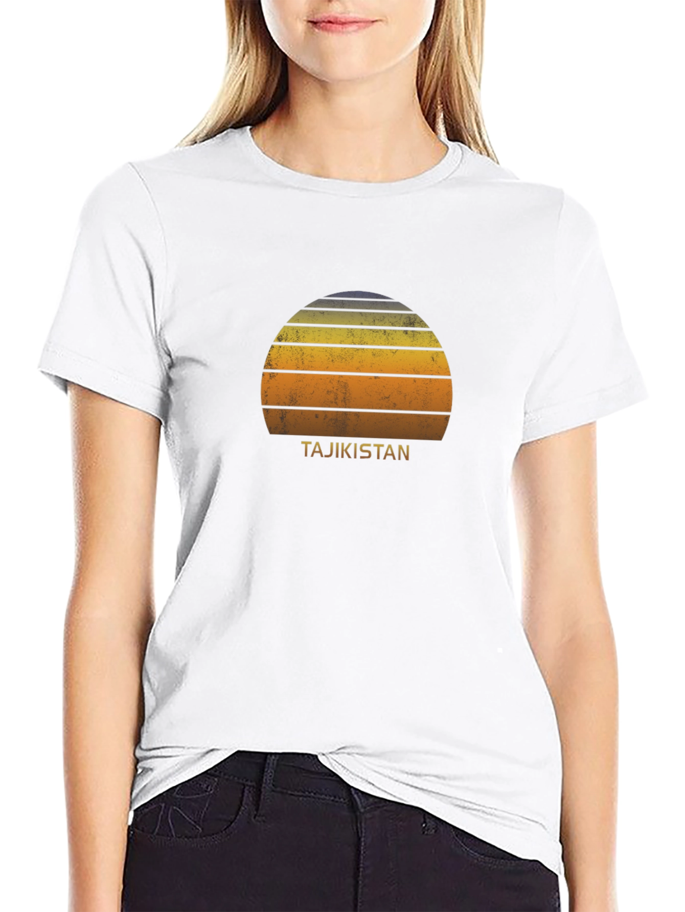 Tajikistan Sunset Graphic Tee - Retro Style Black T-Shirt