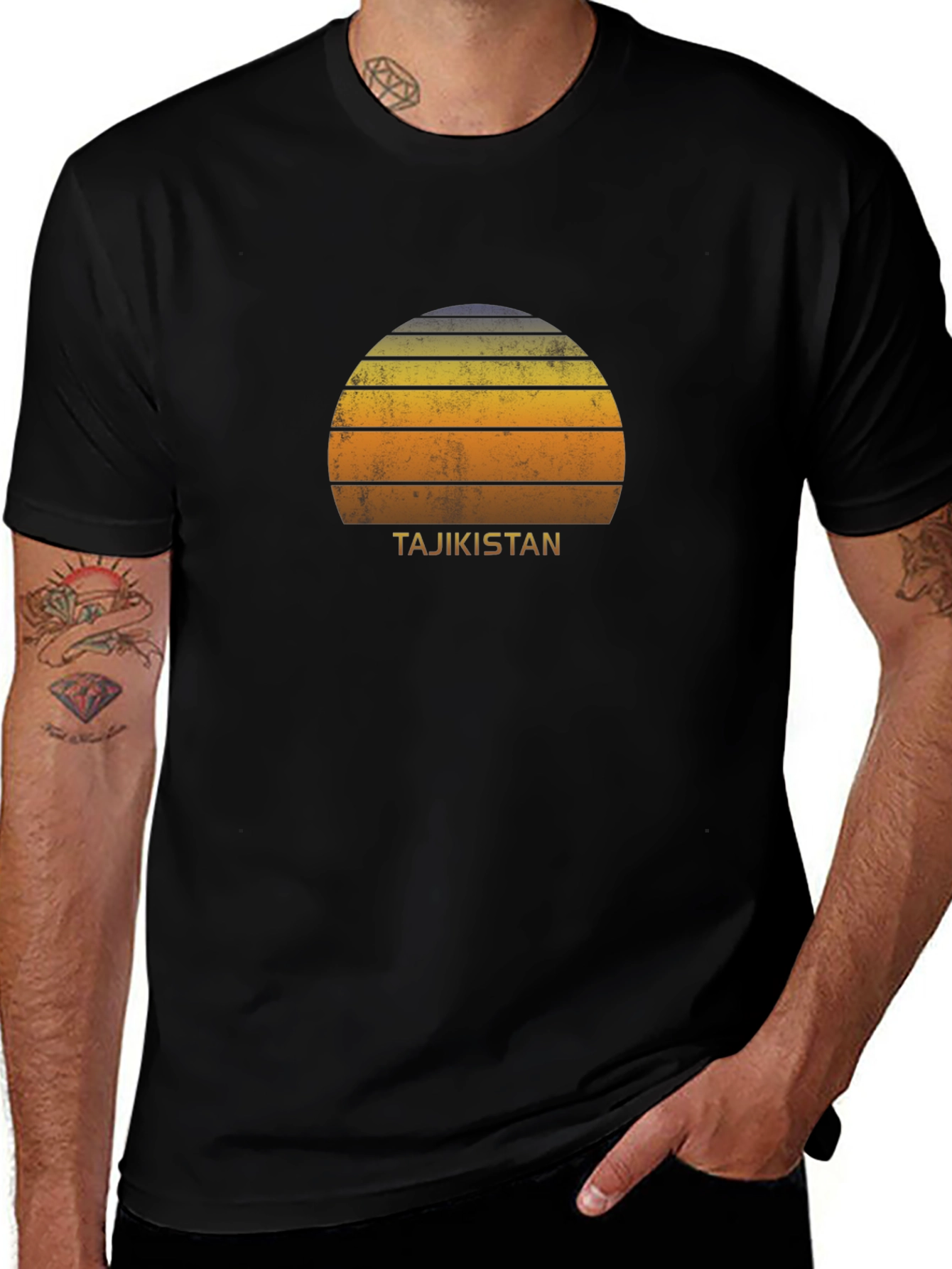 Tajikistan Sunset Graphic Tee - Retro Style Black T-Shirt