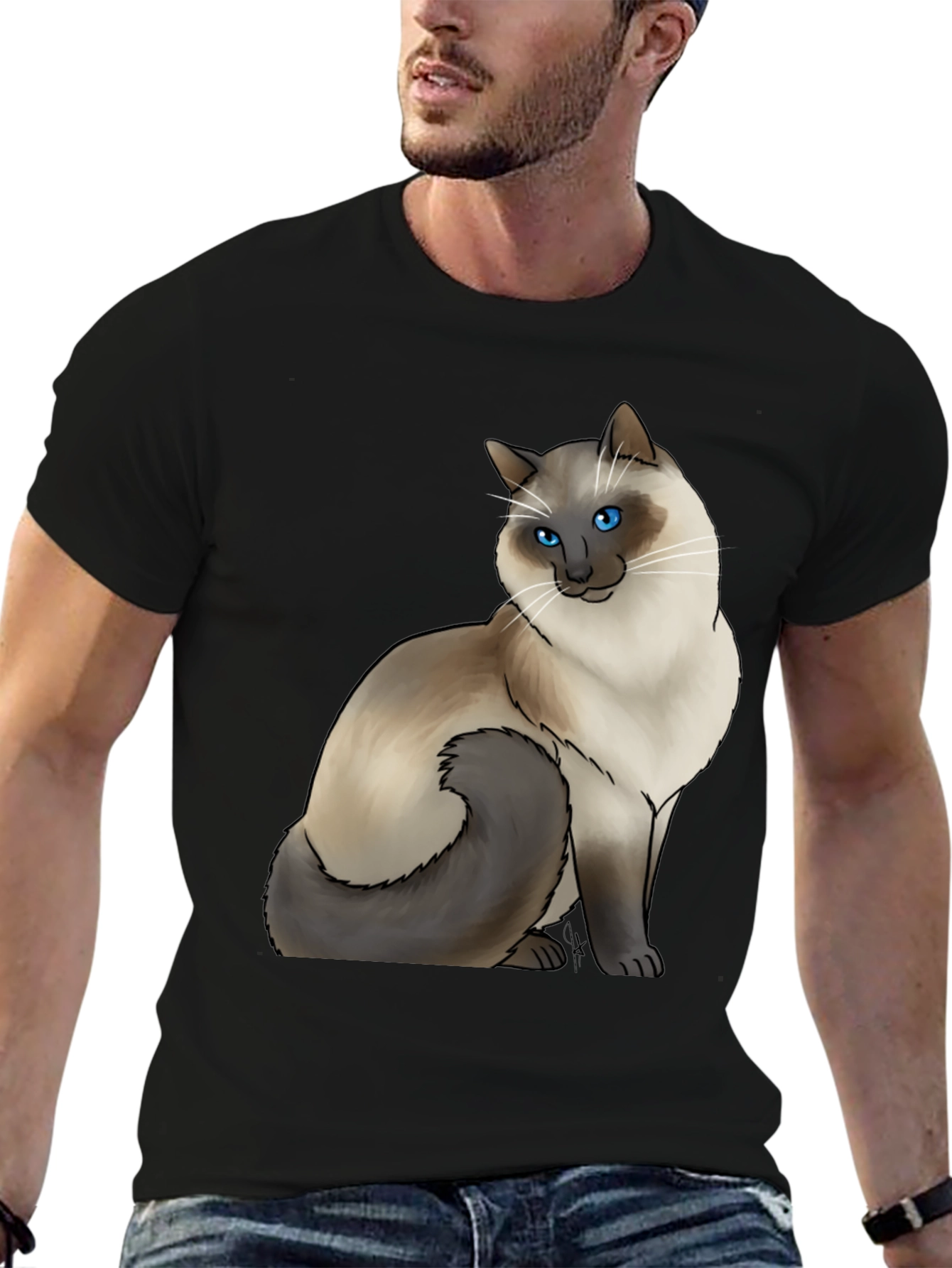 Cat Graphic Tee - Siamese Cat Art Shirt