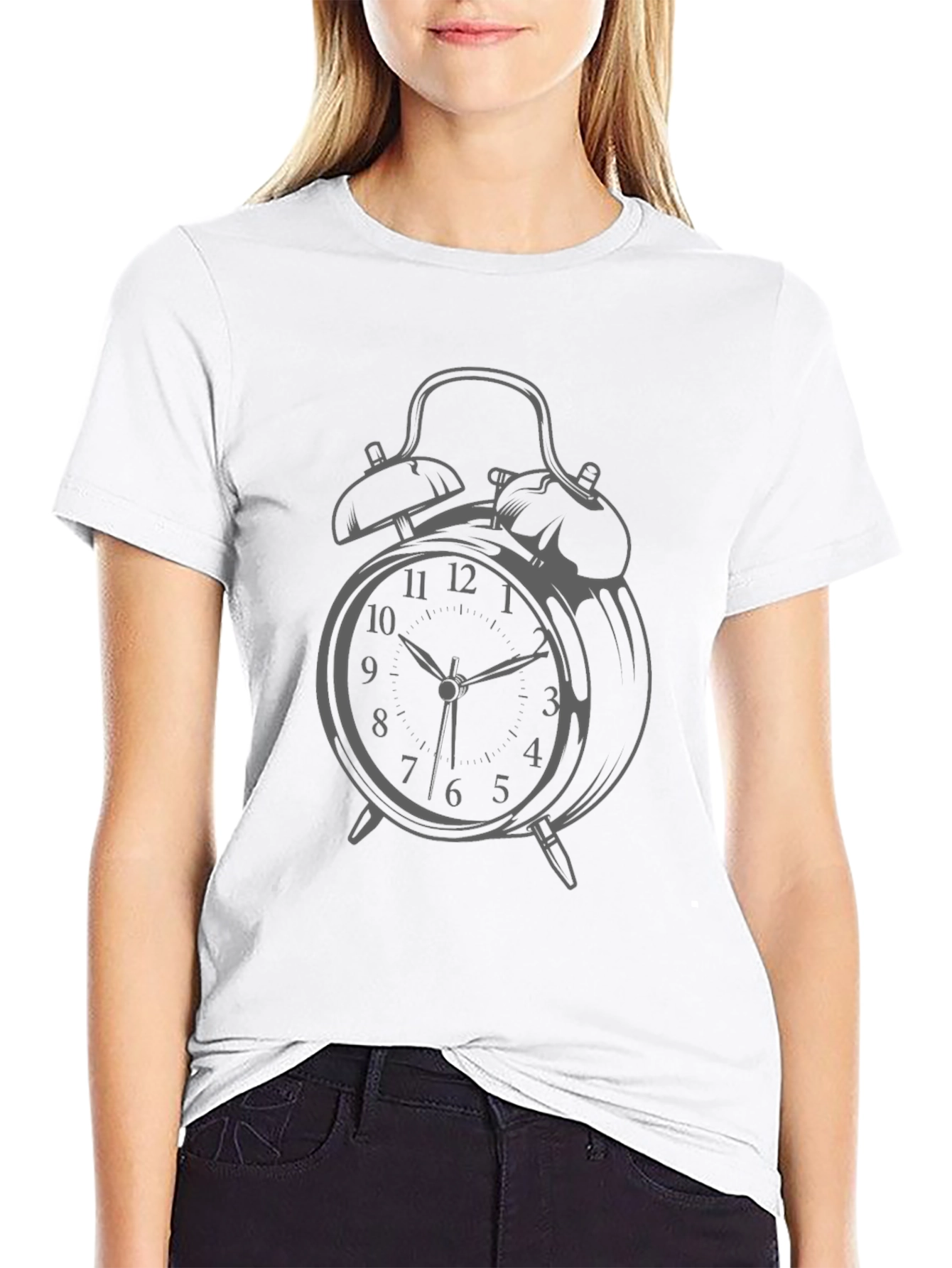 Alarm Clock Graphic Print Black T-Shirt