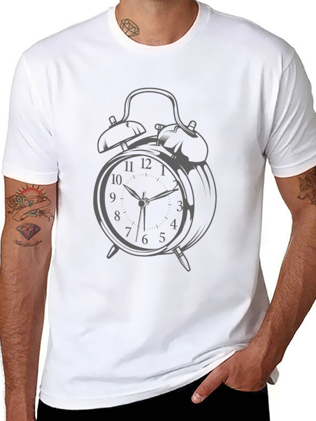 Alarm Clock Graphic Print Black T-Shirt