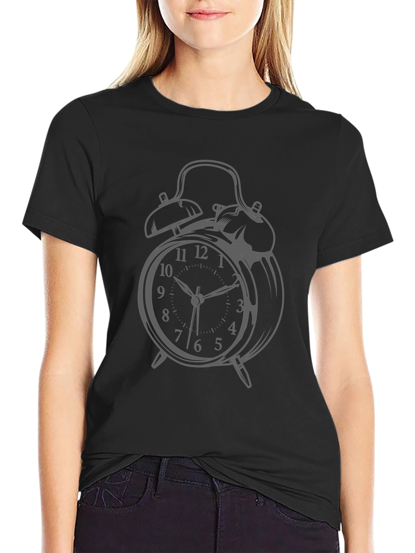 Alarm Clock Graphic Print Black T-Shirt