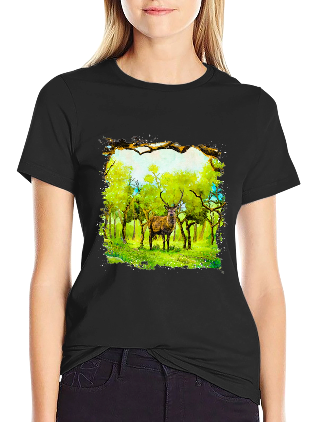 Deer in Forest T-Shirt - Nature Art Tee