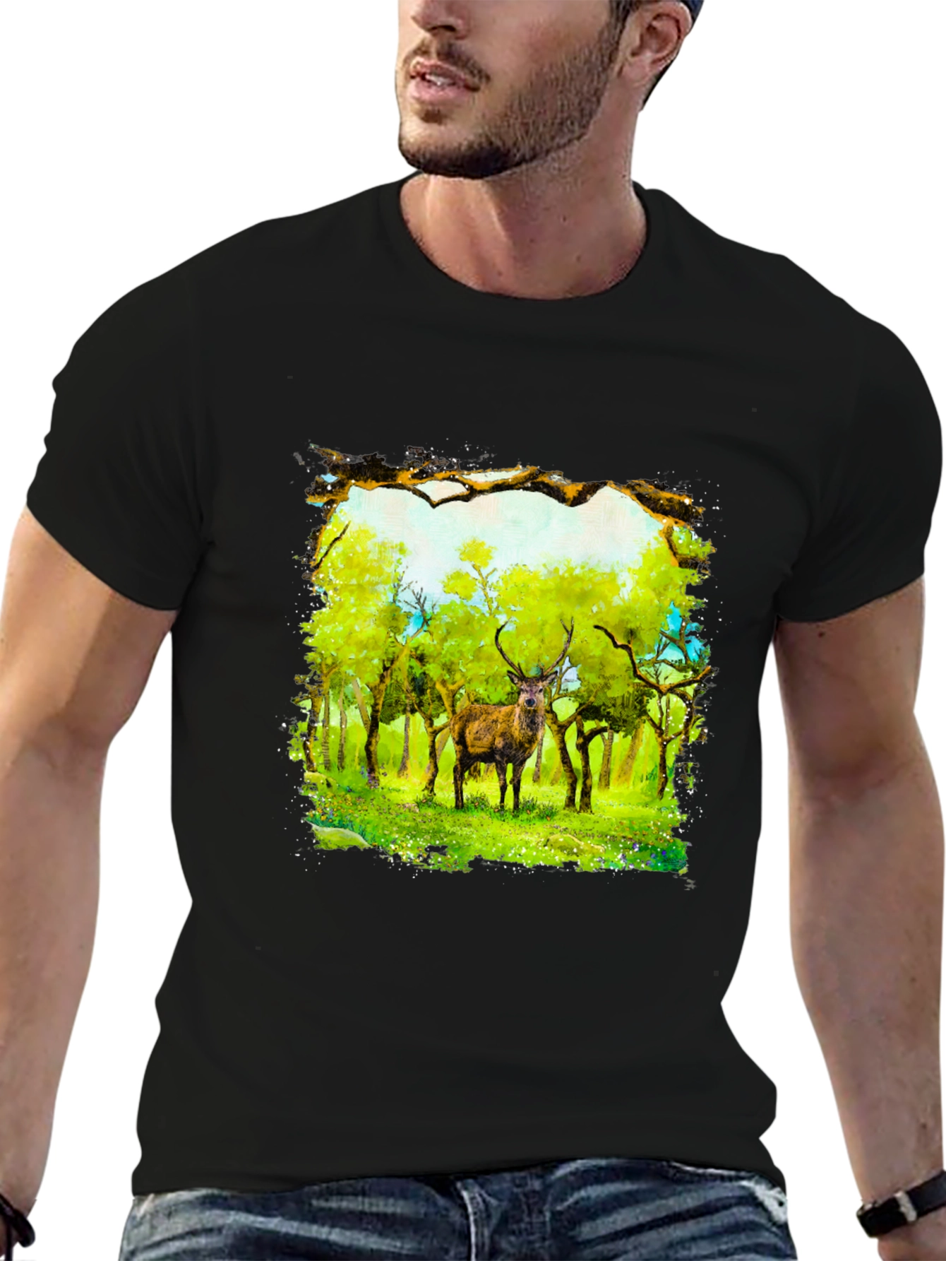 Deer in Forest T-Shirt - Nature Art Tee
