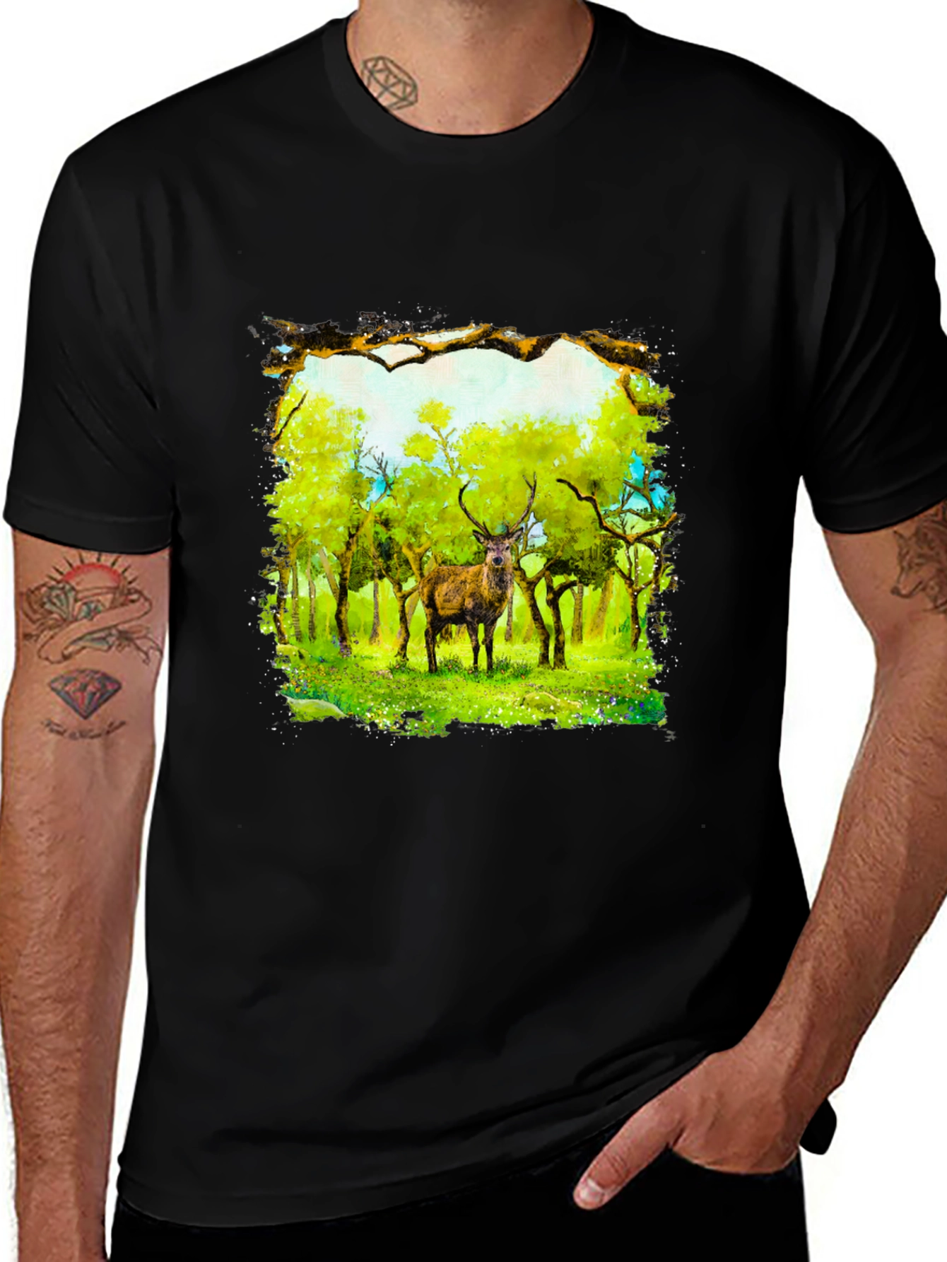 Deer in Forest T-Shirt - Nature Art Tee