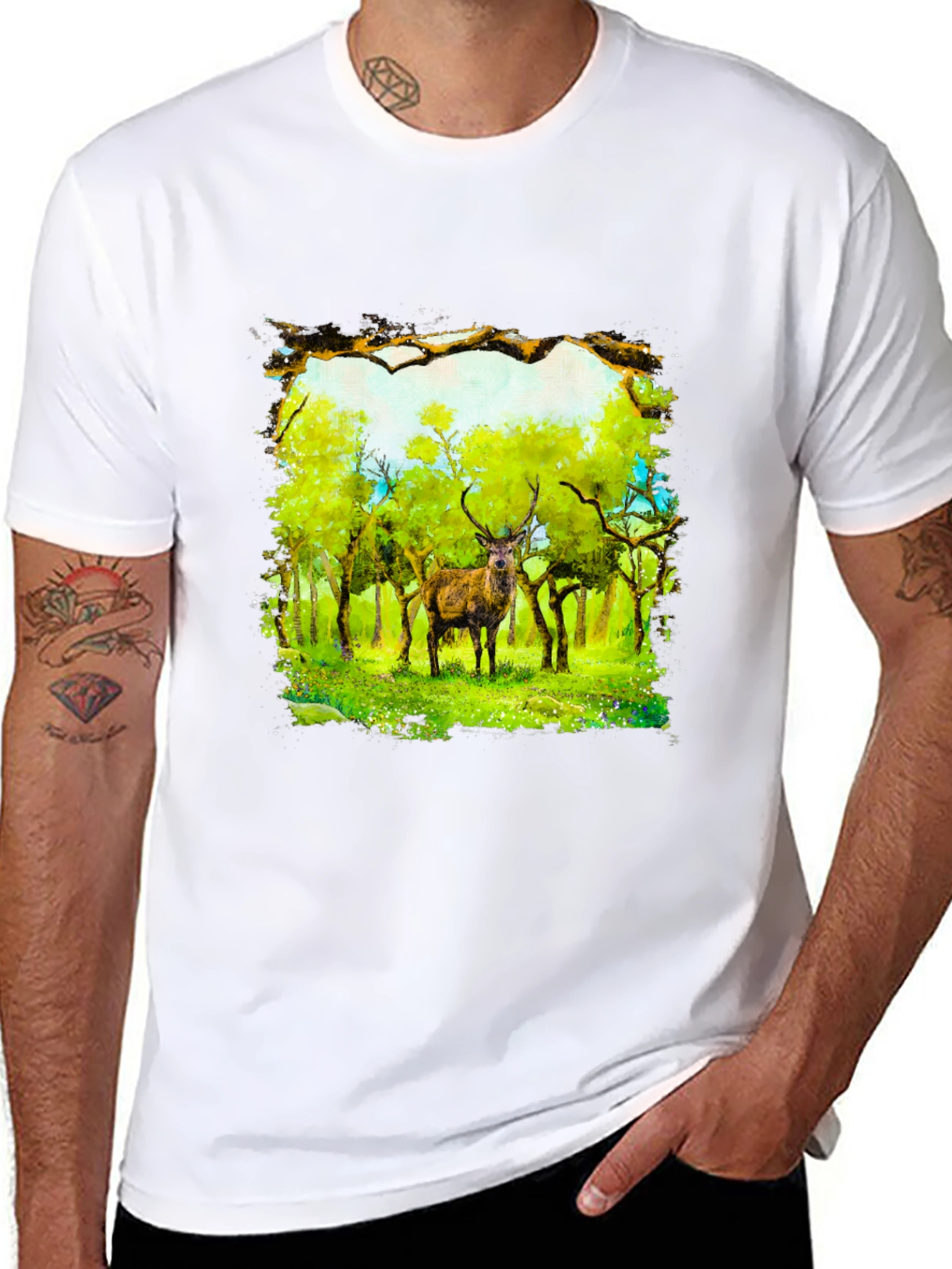 Deer in Forest T-Shirt - Nature Art Tee