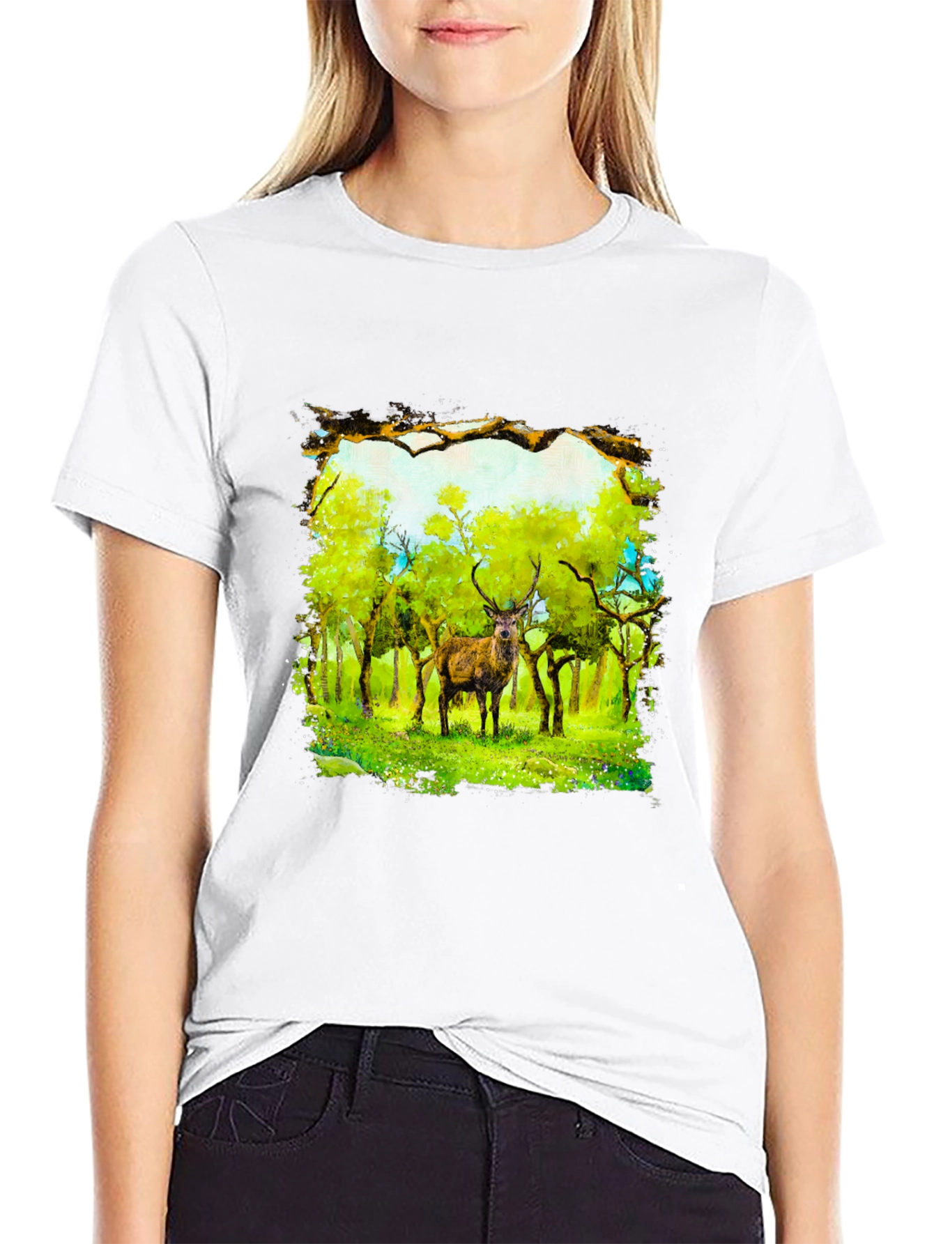 Deer in Forest T-Shirt - Nature Art Tee