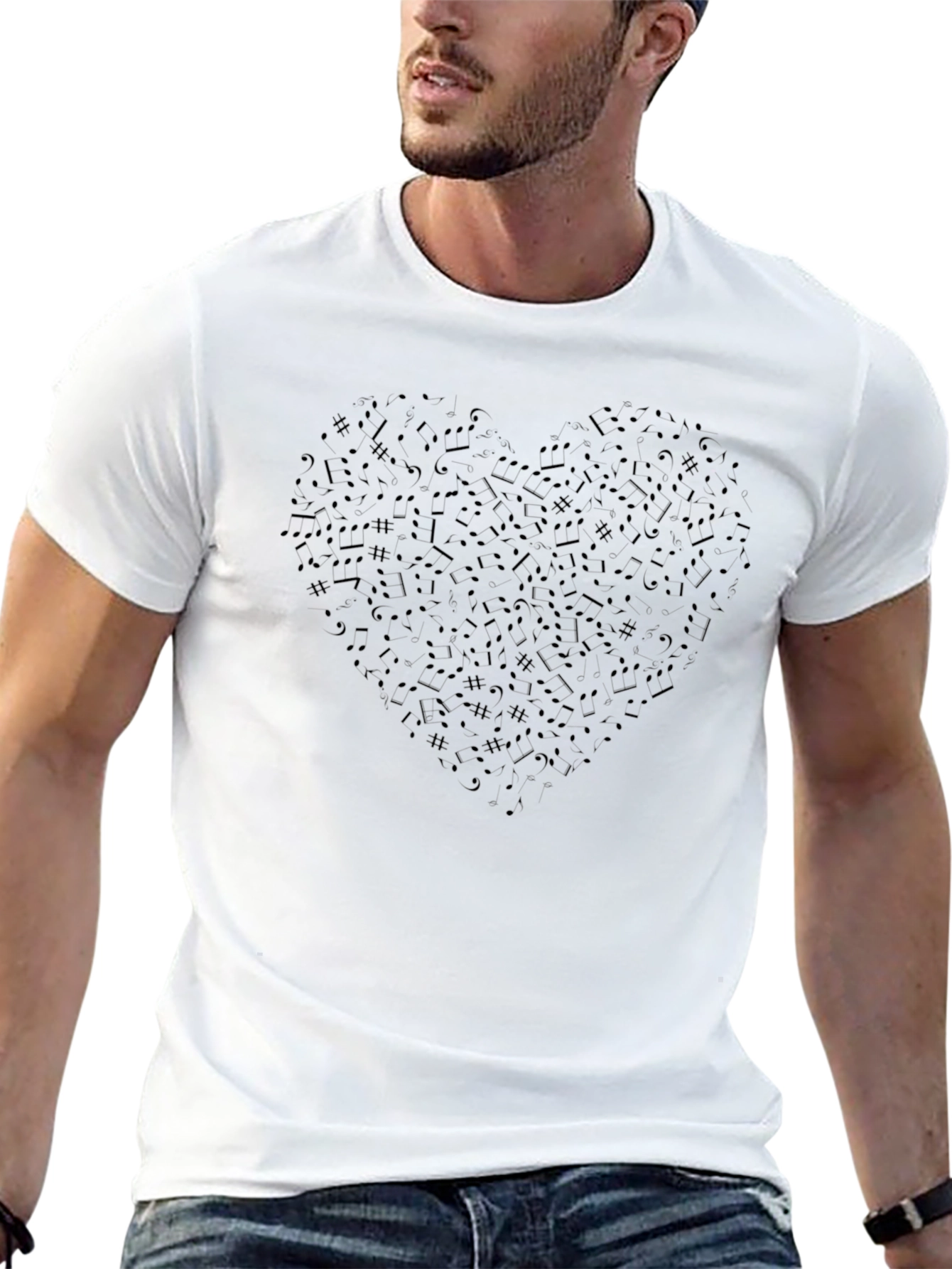 Music Heart Graphic Tee - Black Crew Neck T-Shirt