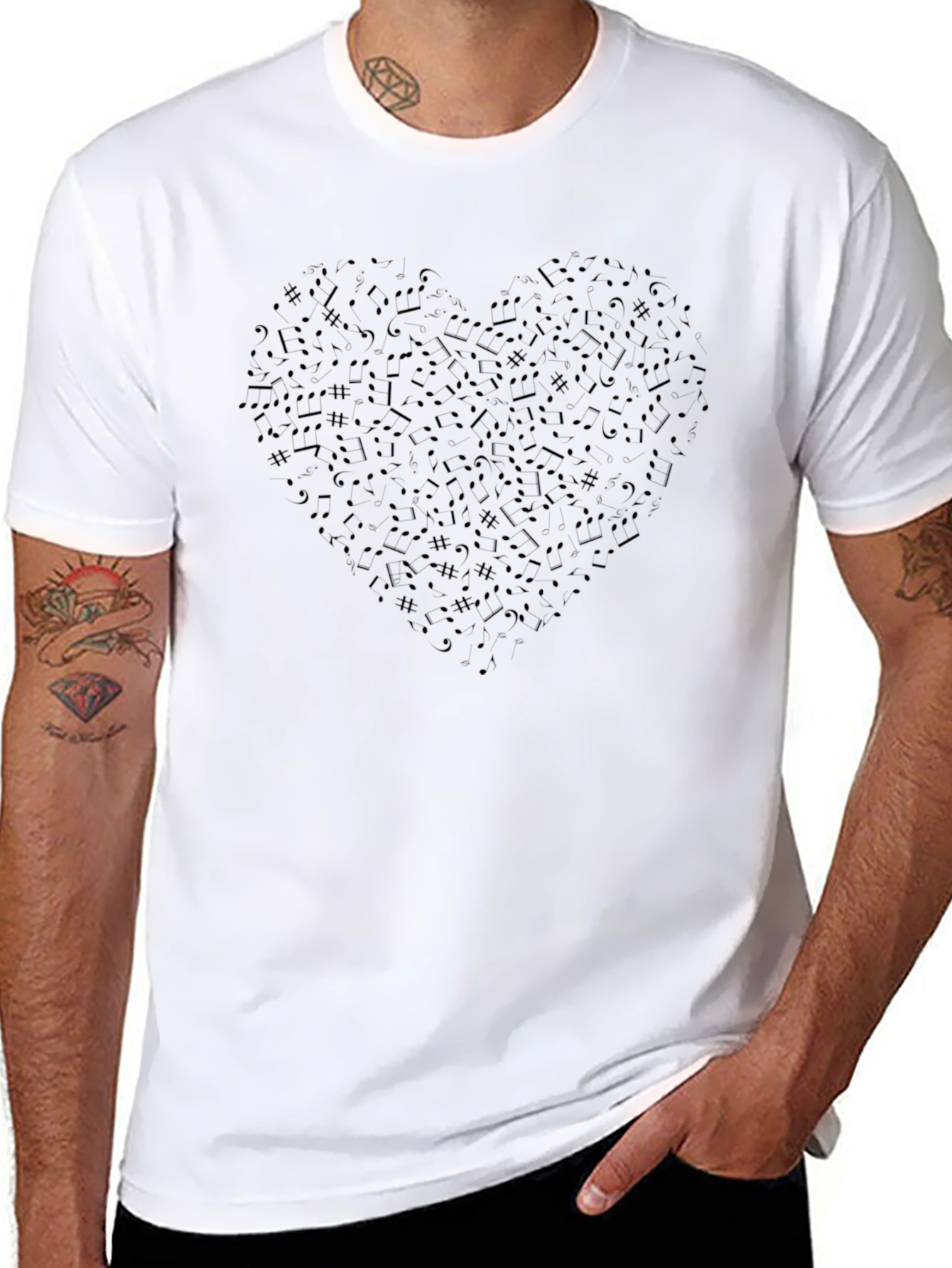 Music Heart Graphic Tee - Black Crew Neck T-Shirt