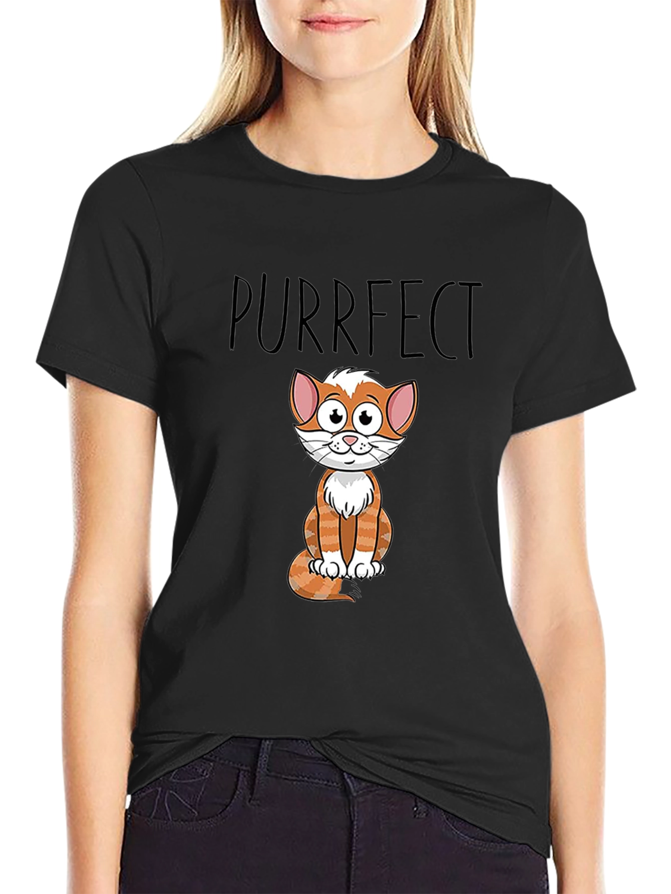Purrfect Cat Graphic T-Shirt - Black
