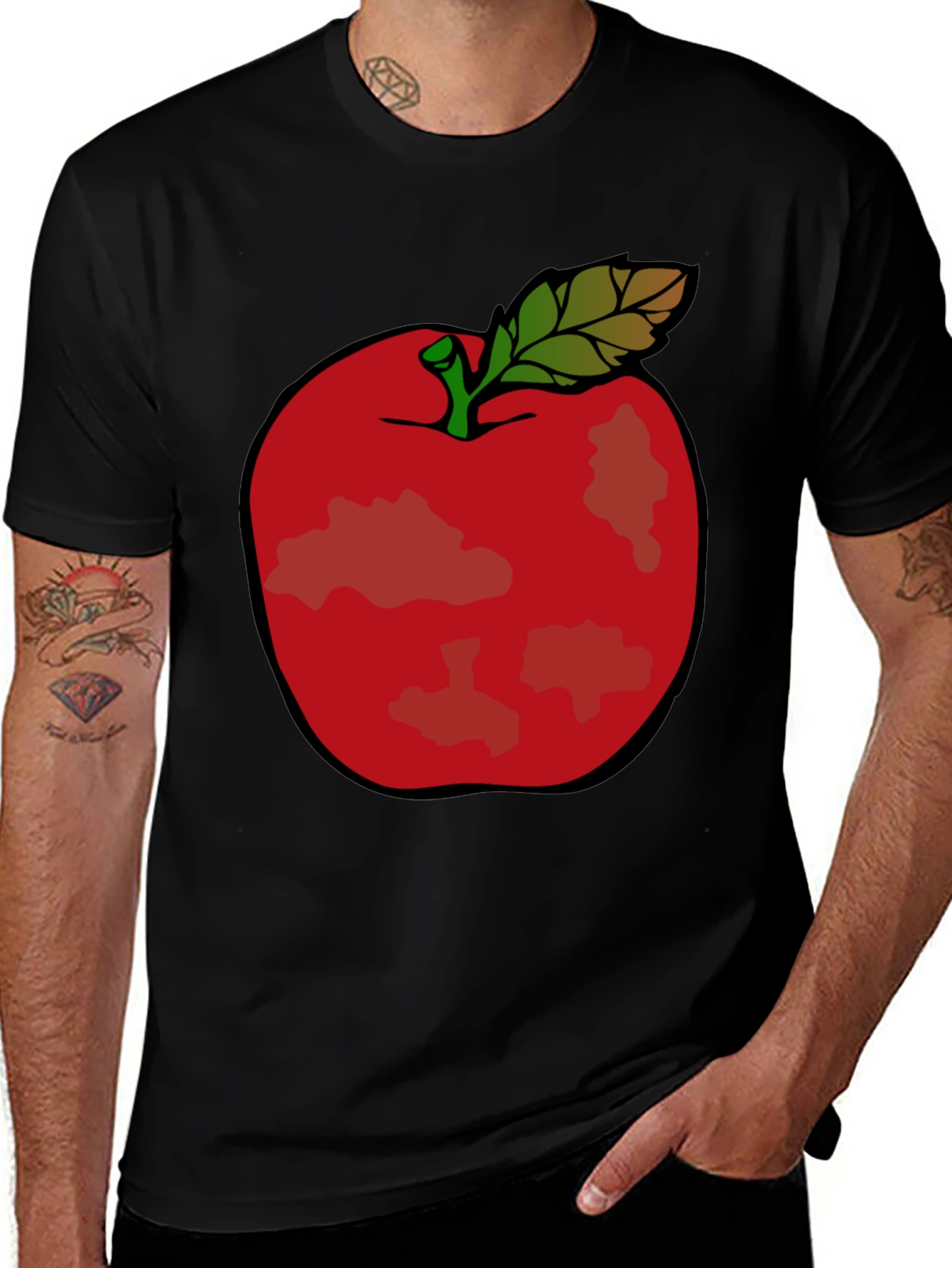 Red Apple Graphic Tee - Casual Black T-Shirt