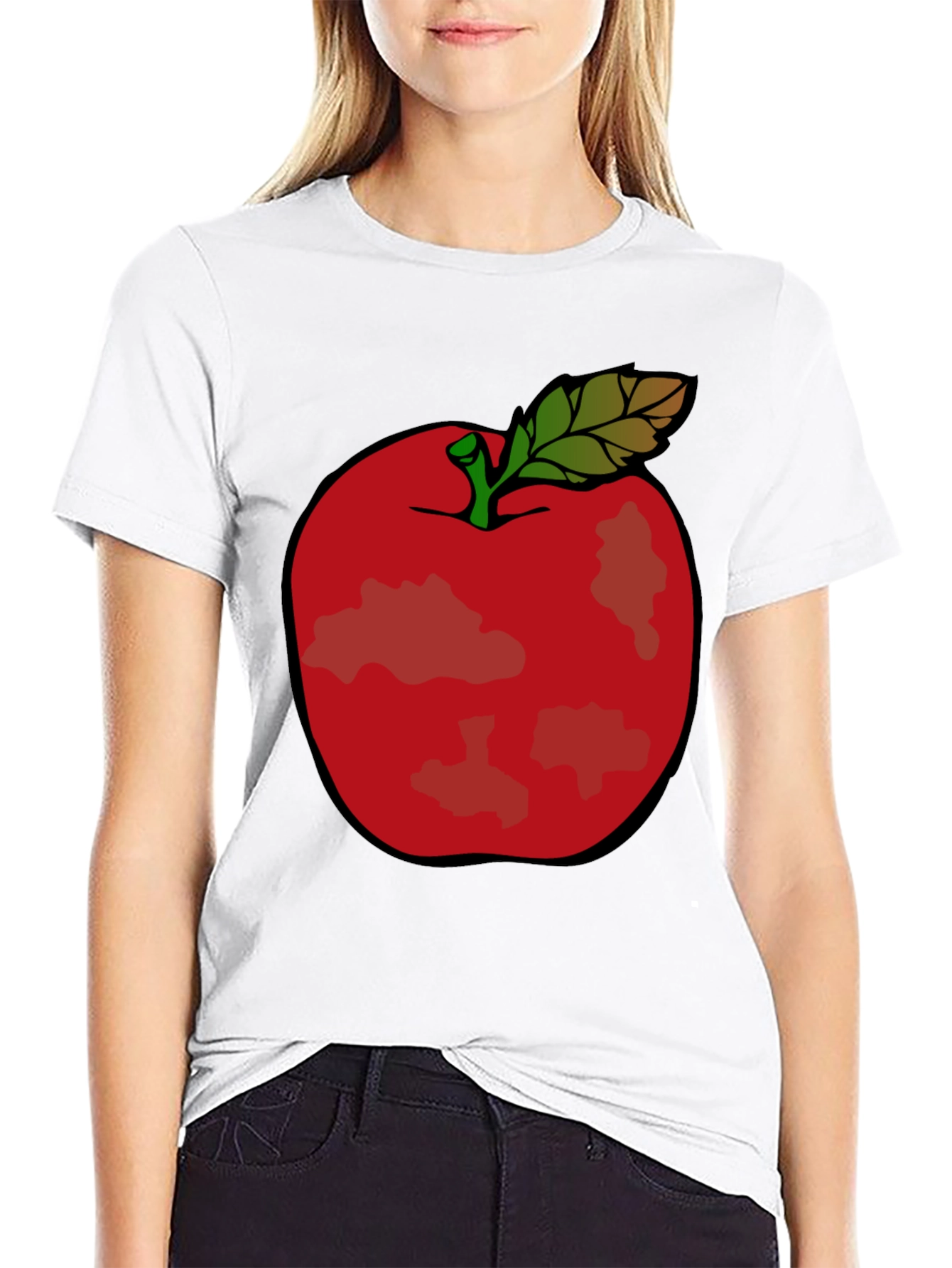 Red Apple Graphic Tee - Casual Black T-Shirt