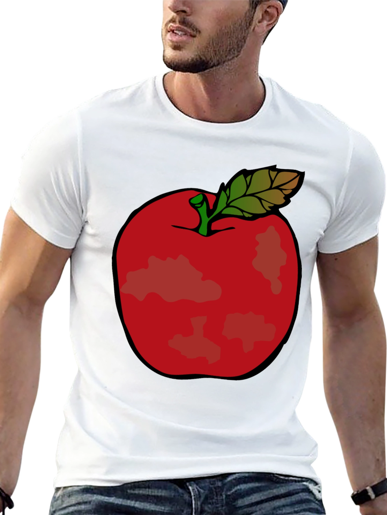 Red Apple Graphic Tee - Casual Black T-Shirt