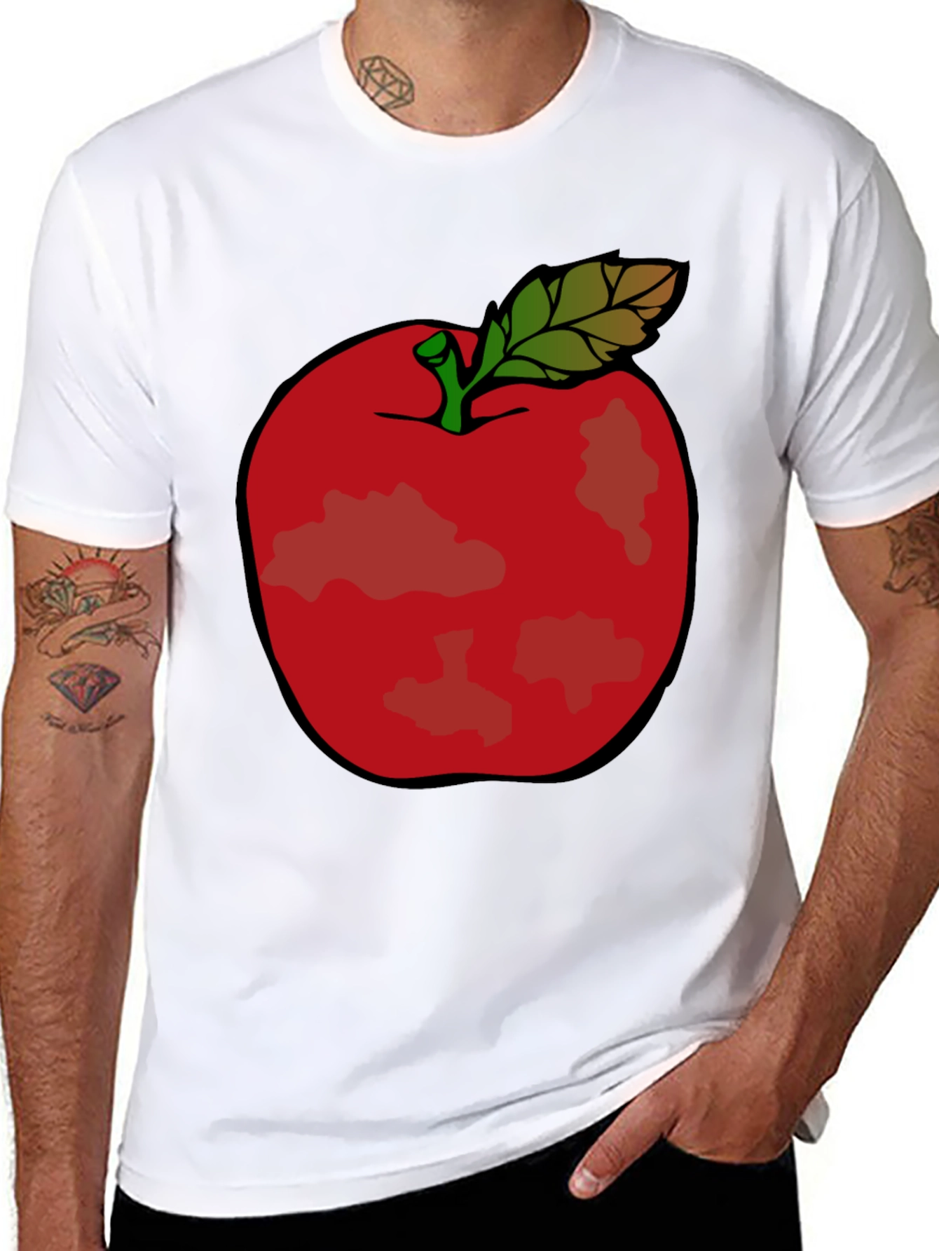 Red Apple Graphic Tee - Casual Black T-Shirt