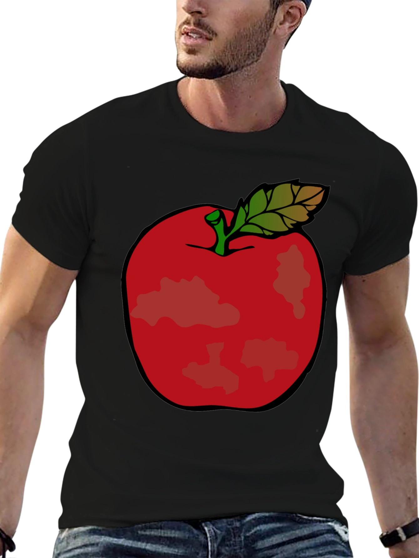 Red Apple Graphic Tee - Casual Black T-Shirt