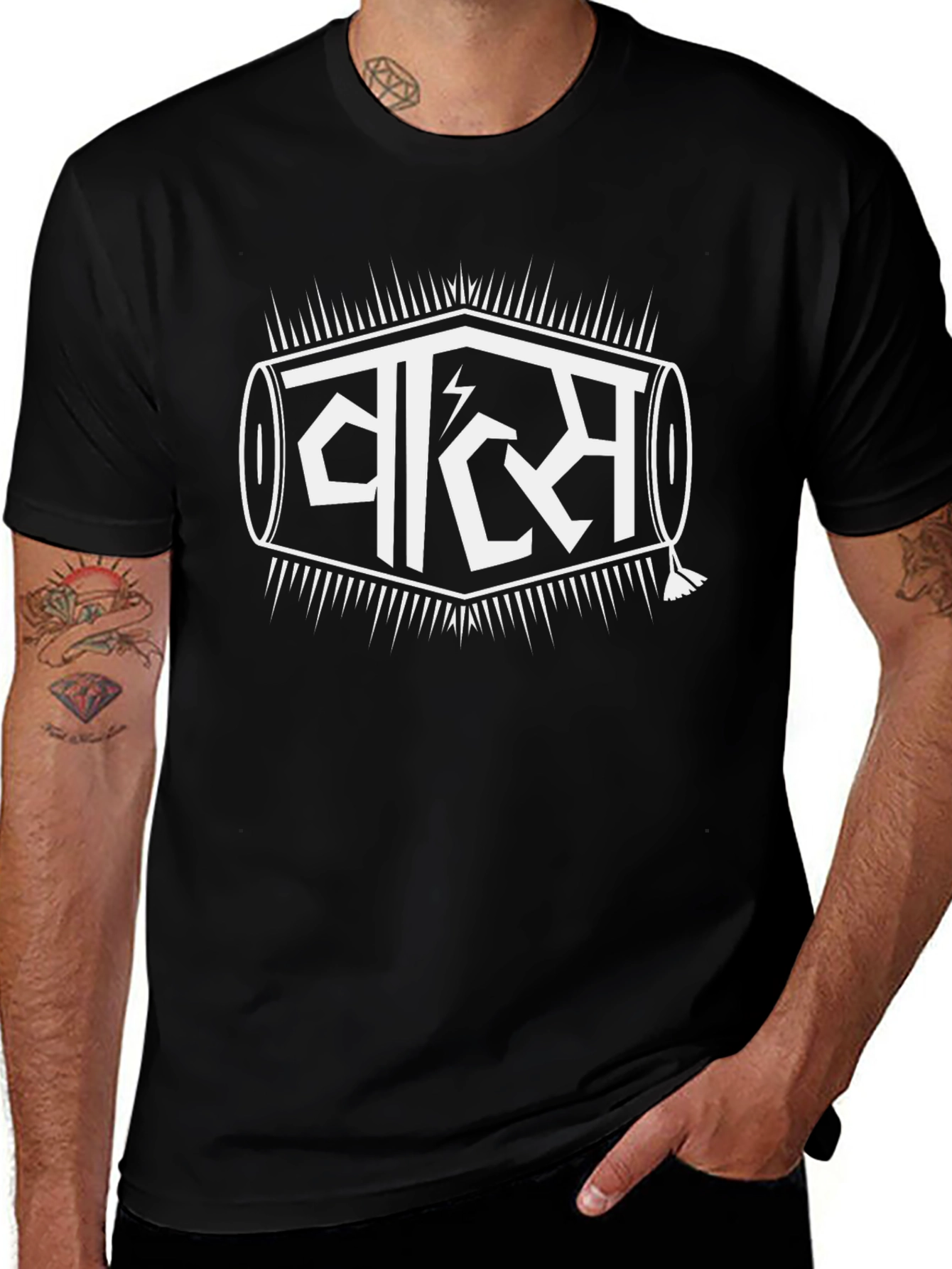 Black T-Shirt with White Graphic Design