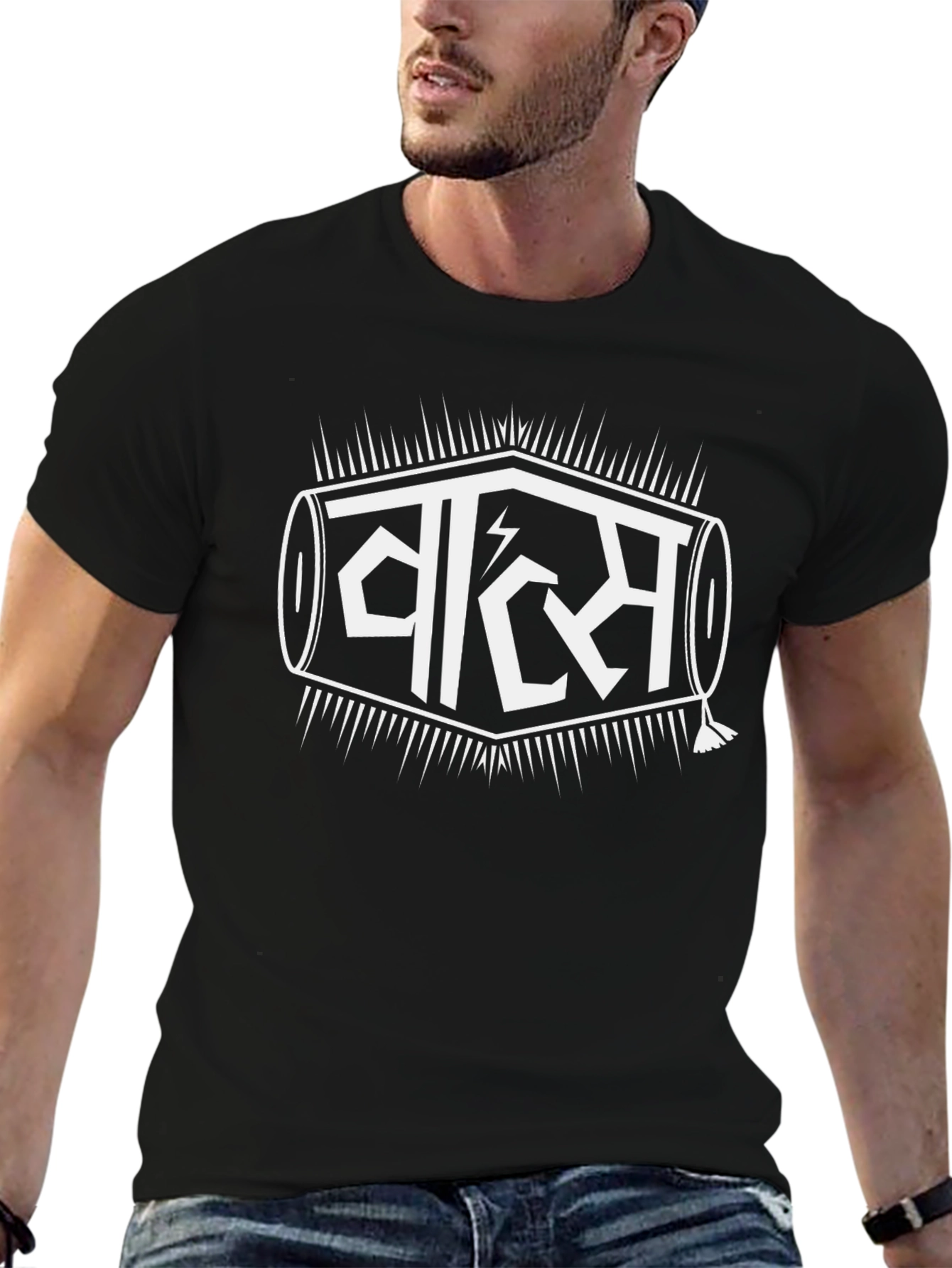 Black T-Shirt with White Graphic Design