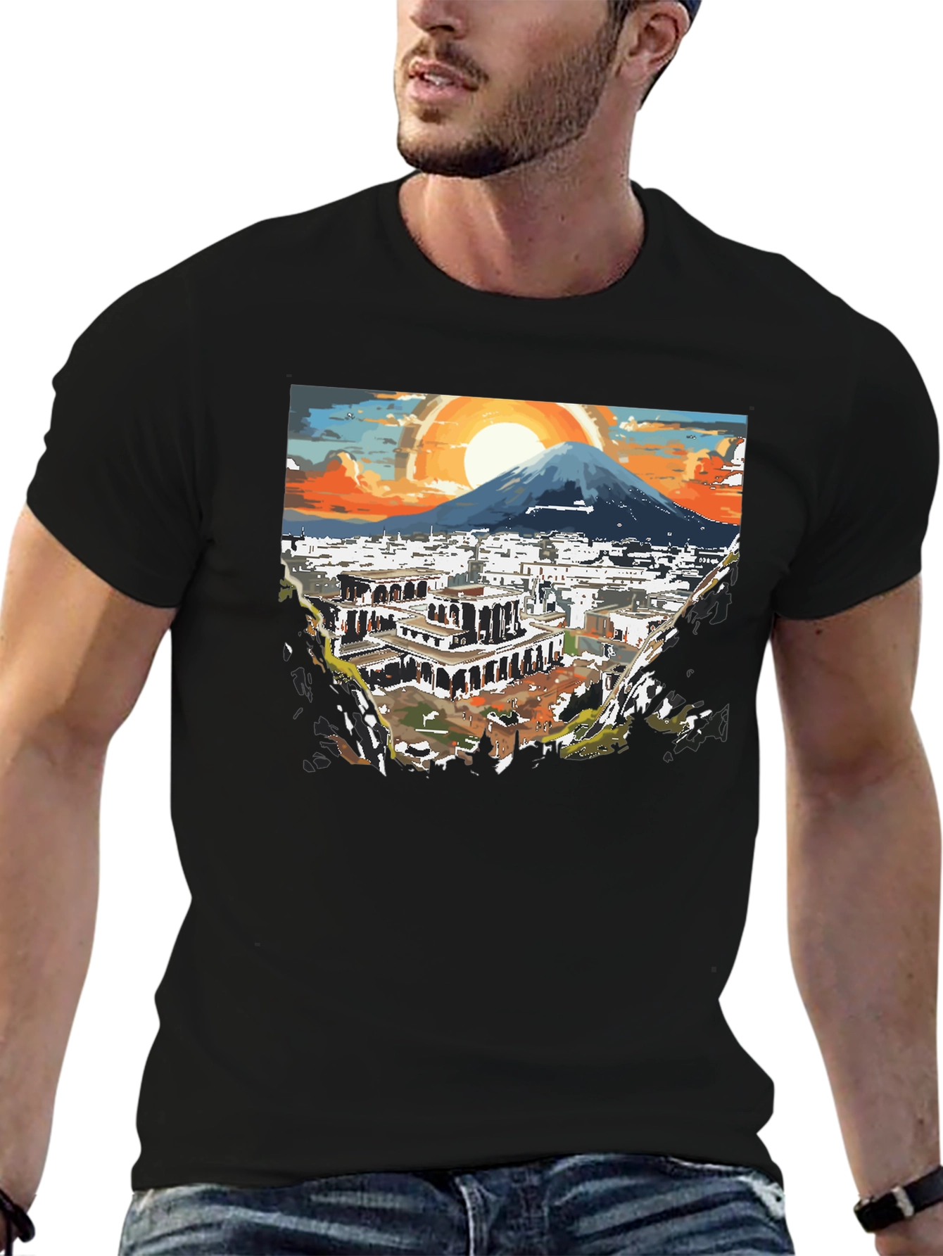 Scenic City View Graphic Tee - Black