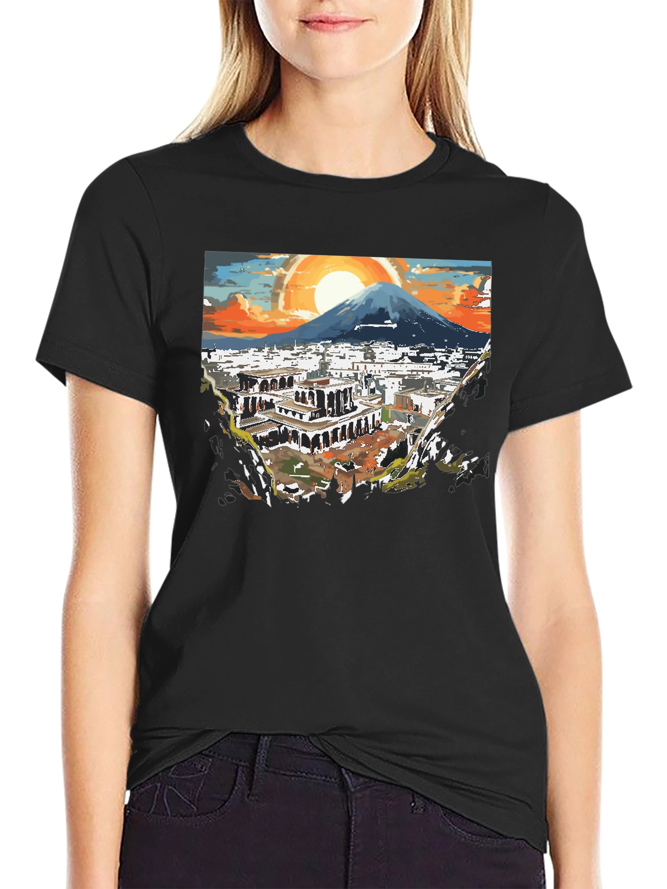 Scenic City View Graphic Tee - Black