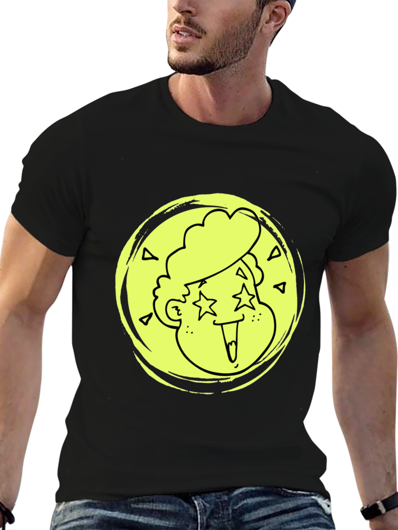 Cool Cartoon Face Graphic Black T-Shirt