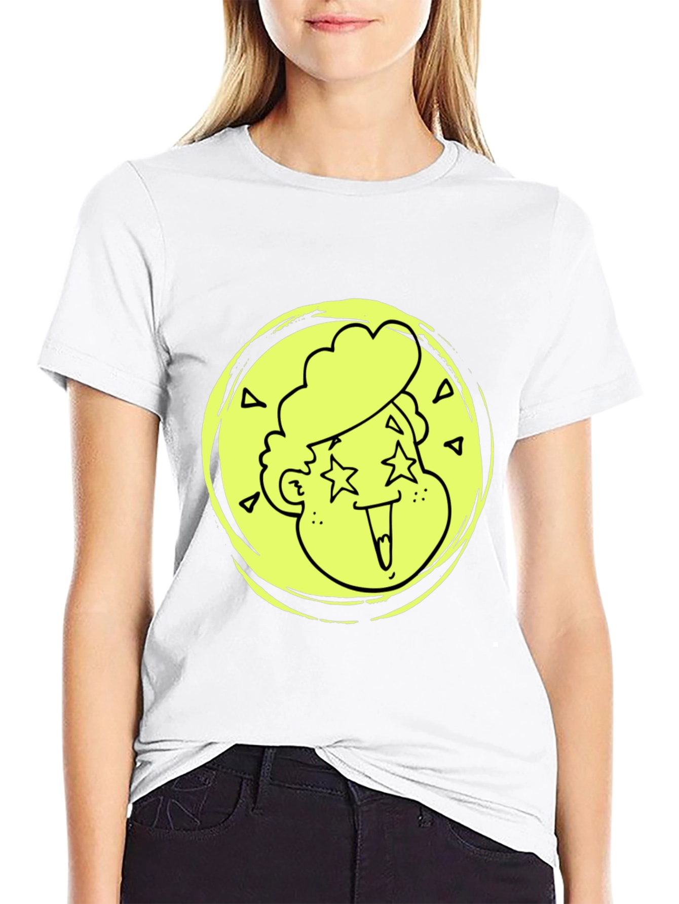 Cool Cartoon Face Graphic Black T-Shirt