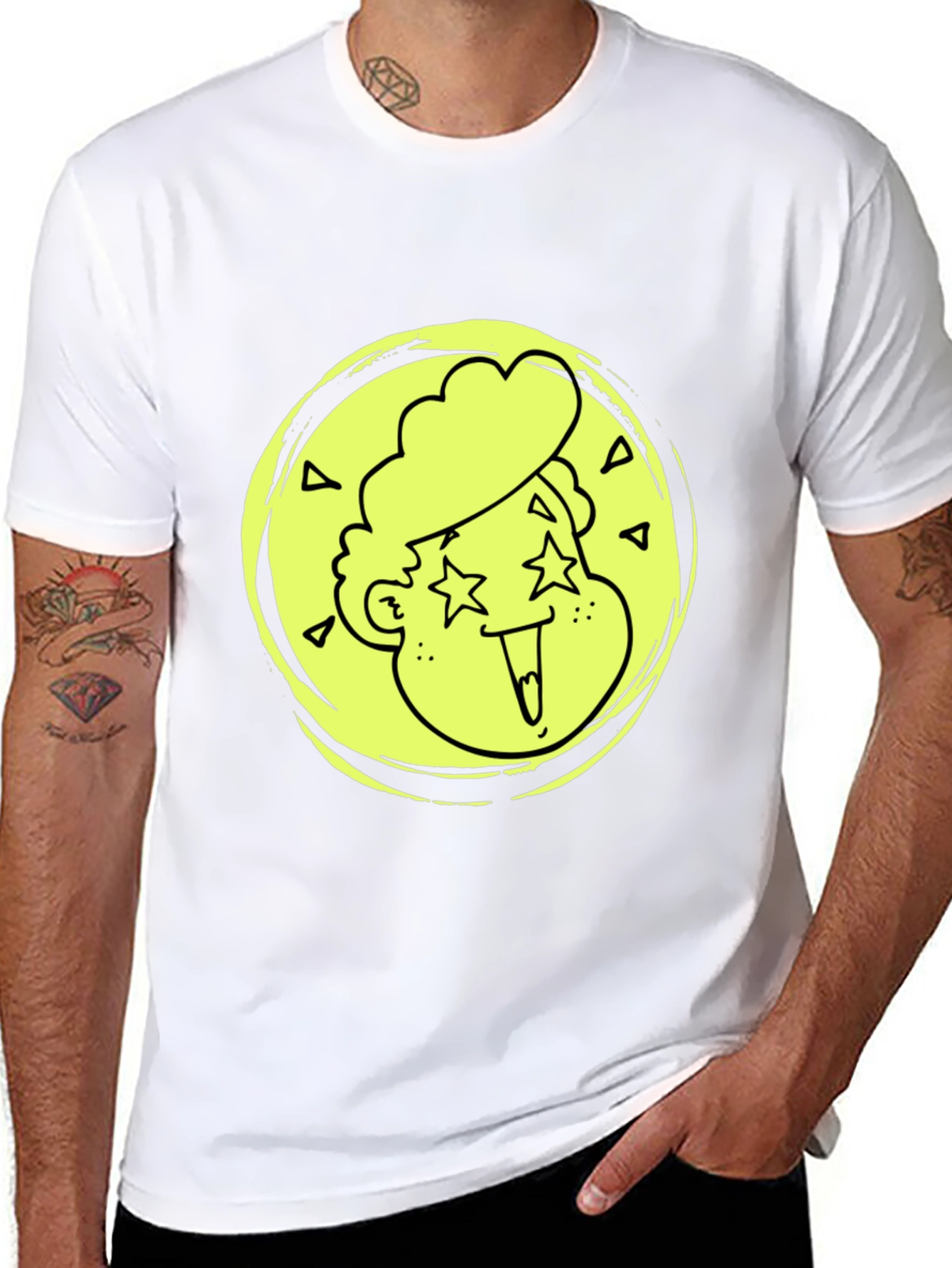 Cool Cartoon Face Graphic Black T-Shirt