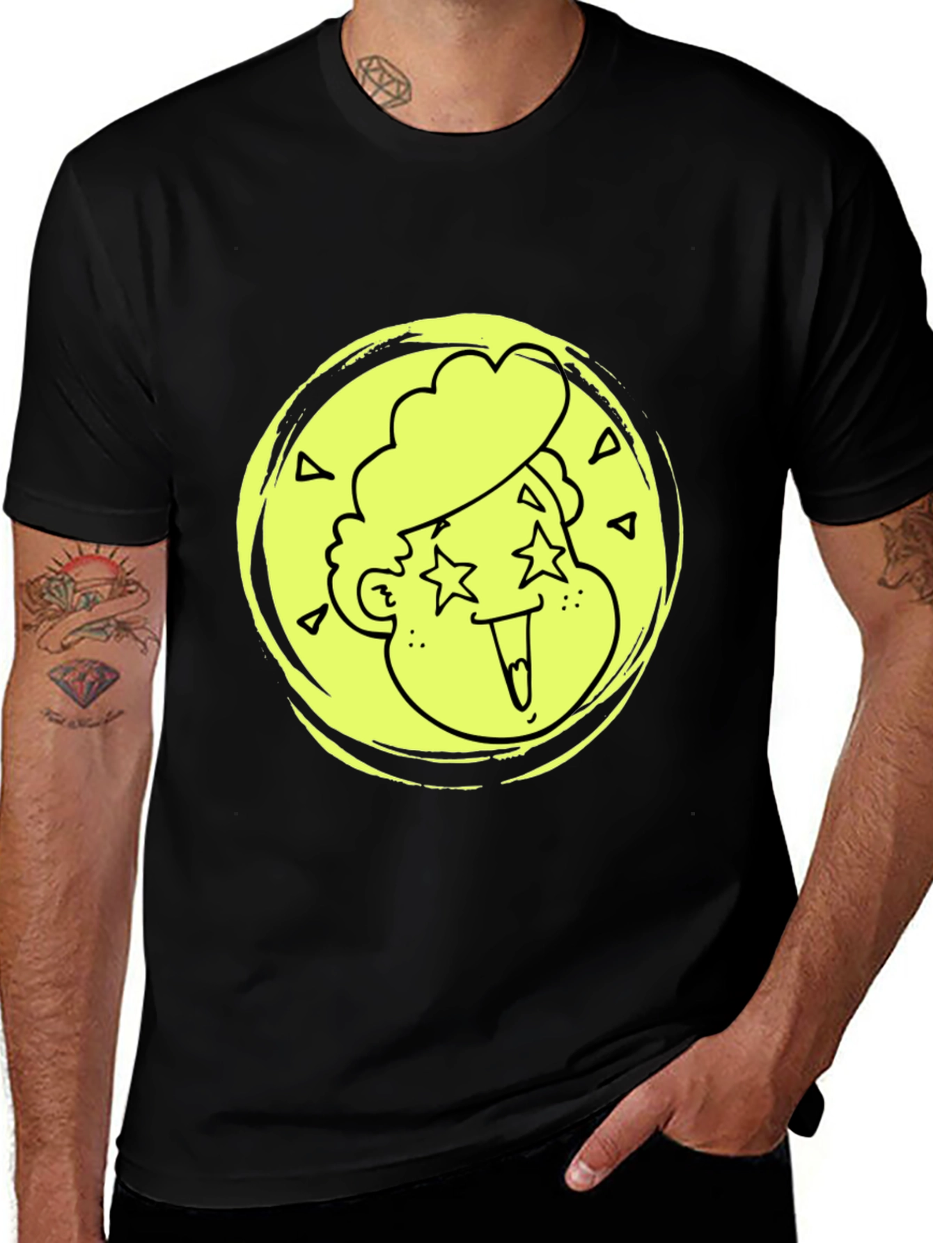 Cool Cartoon Face Graphic Black T-Shirt