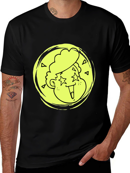 Cool Cartoon Face Graphic Black T-Shirt