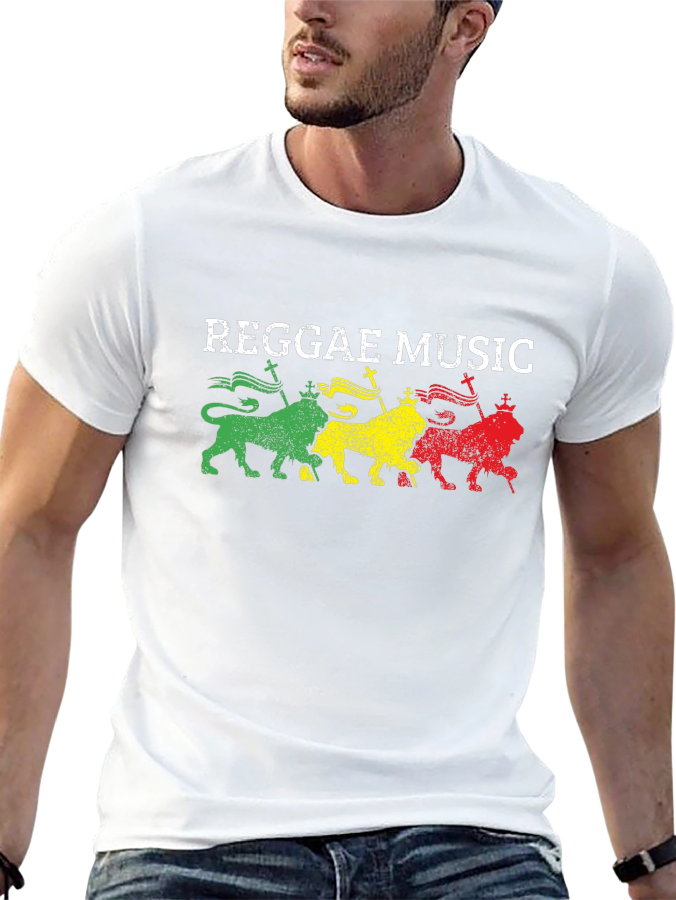 Reggae Music Graphic T-Shirt - Rastafarian Lion Design