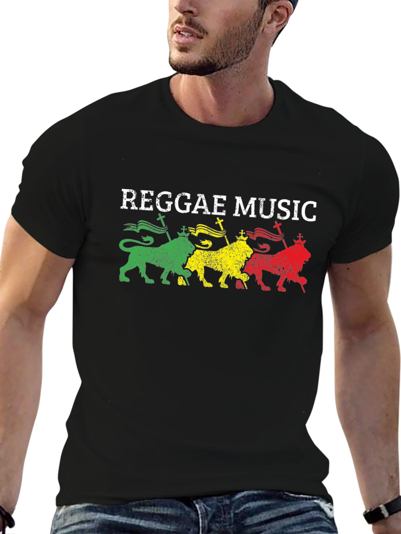 Reggae Music Graphic T-Shirt - Rastafarian Lion Design