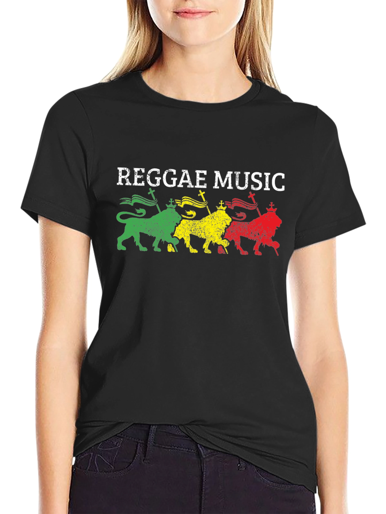 Reggae Music Graphic T-Shirt - Rastafarian Lion Design