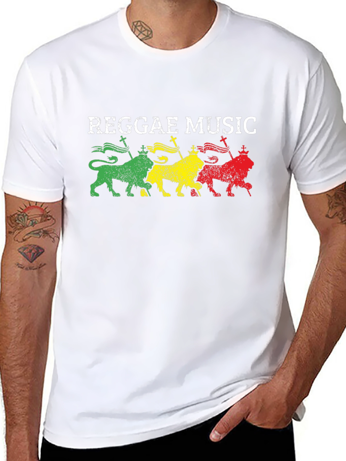 Reggae Music Graphic T-Shirt - Rastafarian Lion Design