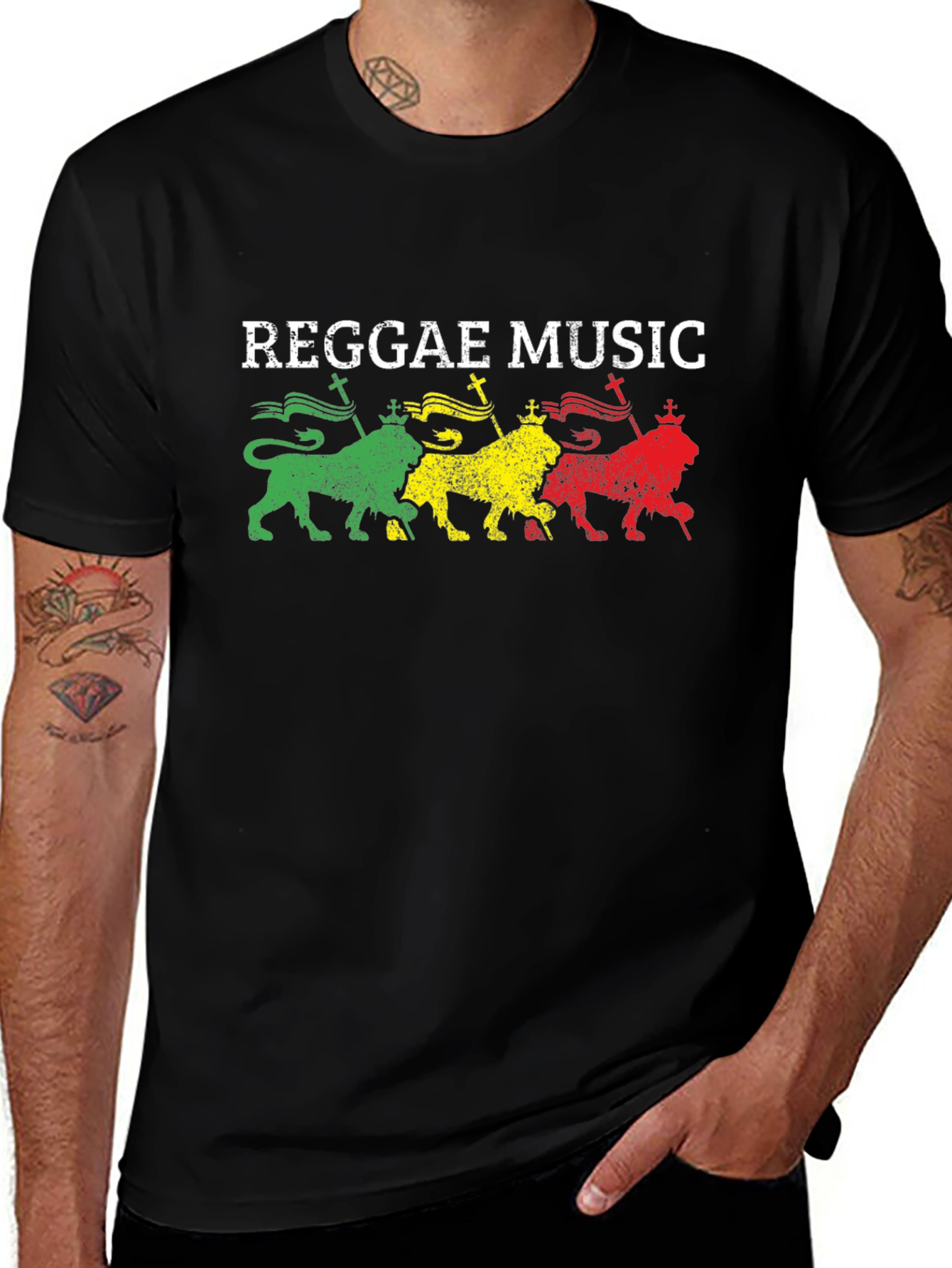 Reggae Music Graphic T-Shirt - Rastafarian Lion Design