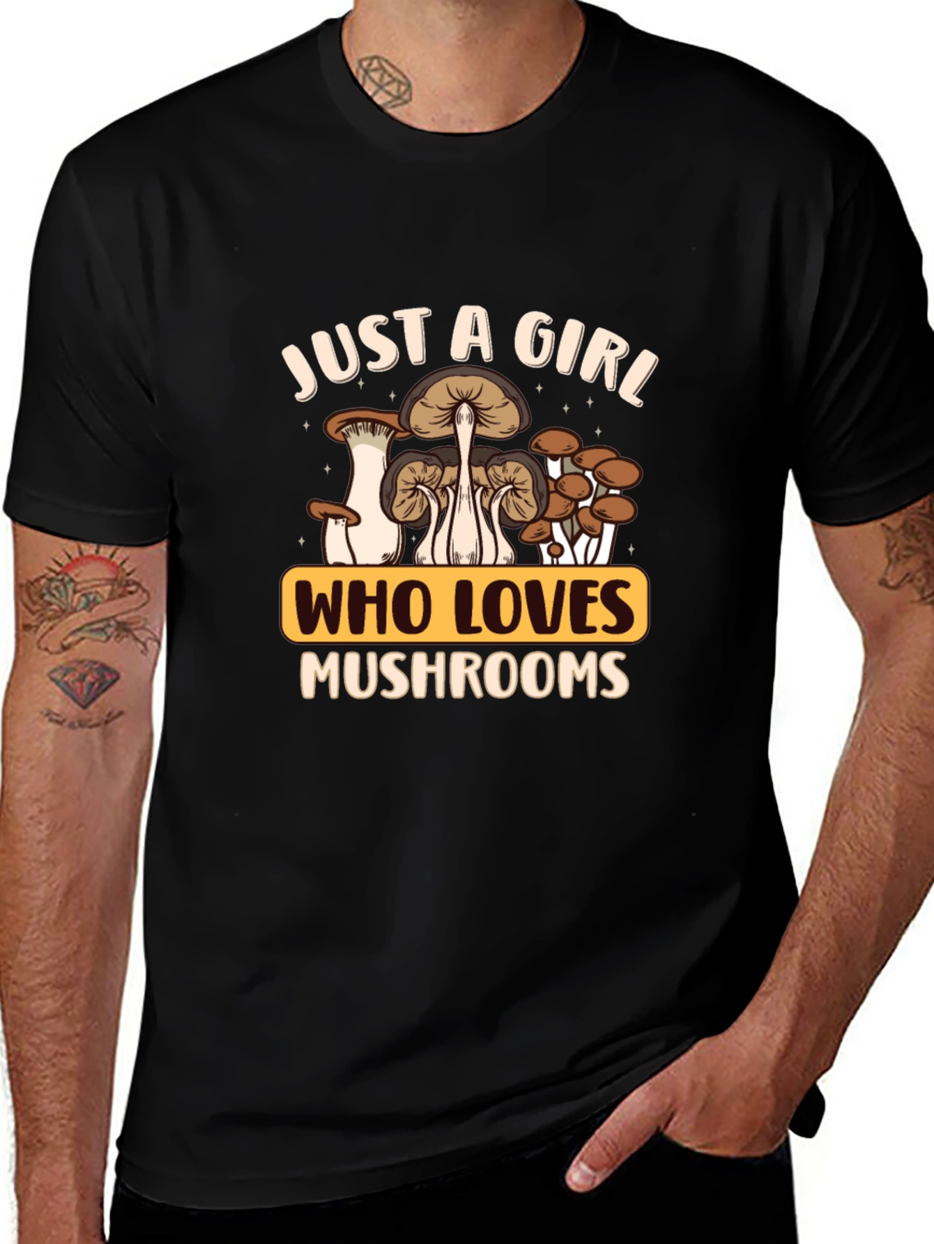 Just A Girl Who Loves Mushrooms Black T-Shirt
