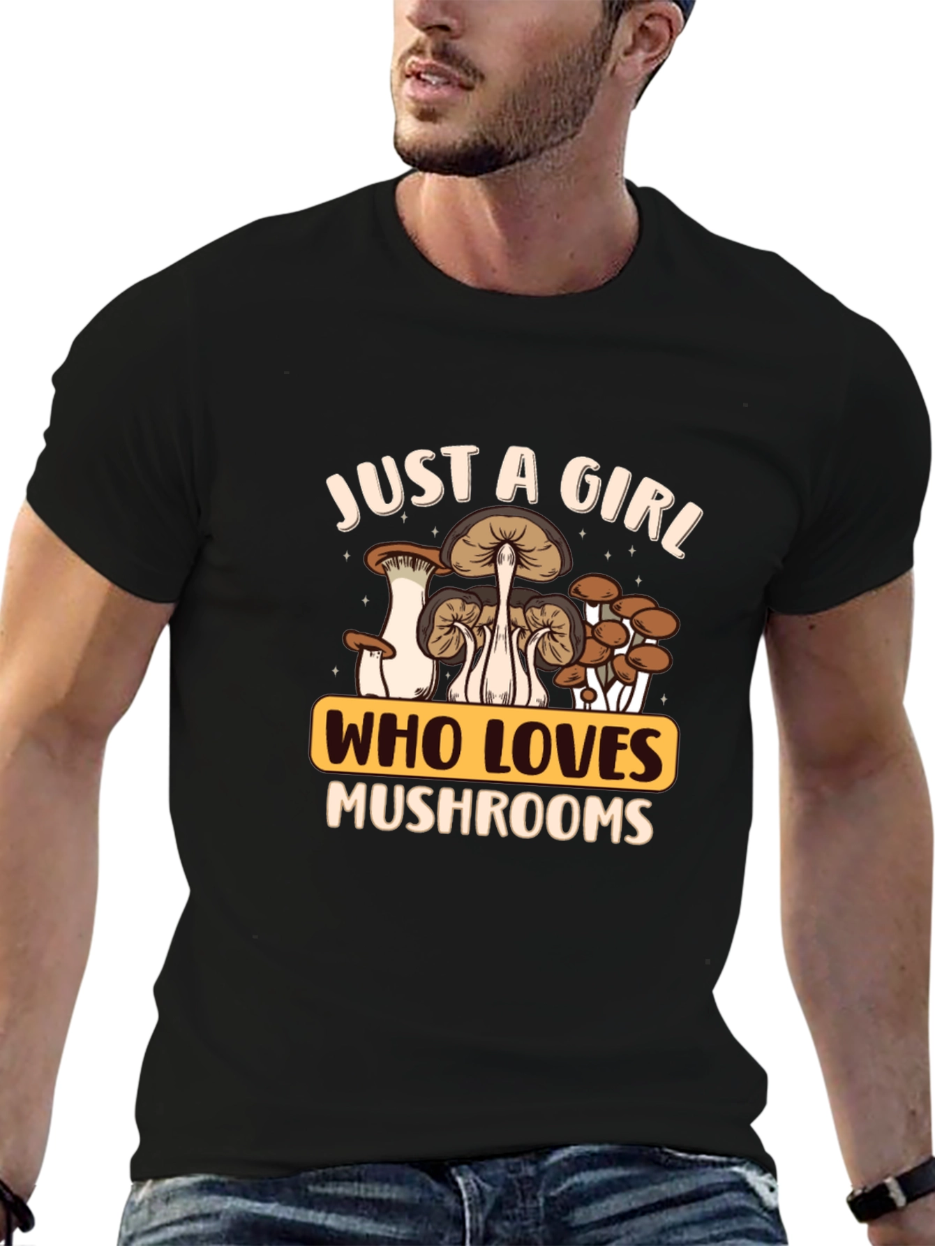 Just A Girl Who Loves Mushrooms Black T-Shirt