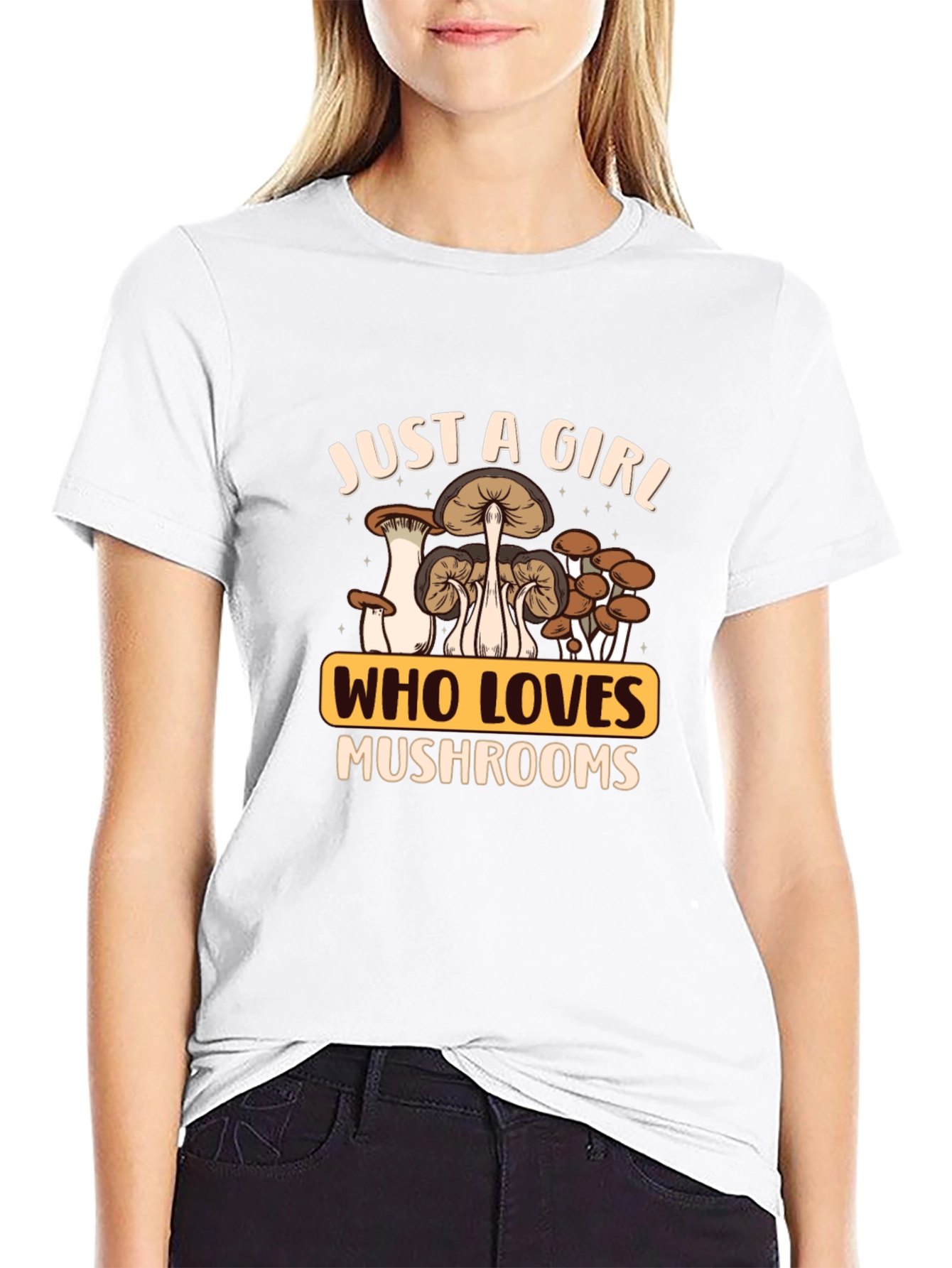 Just A Girl Who Loves Mushrooms Black T-Shirt