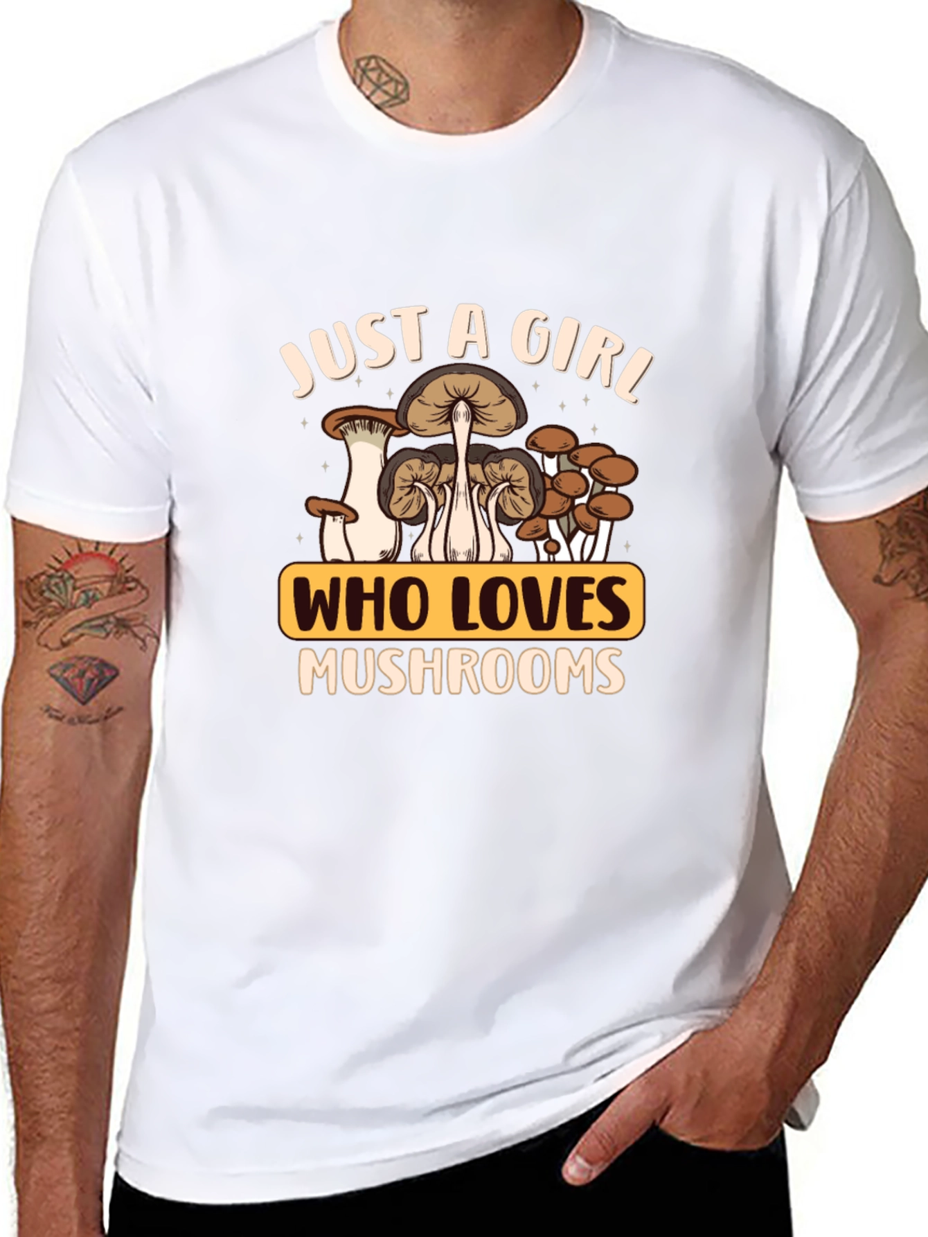 Just A Girl Who Loves Mushrooms Black T-Shirt