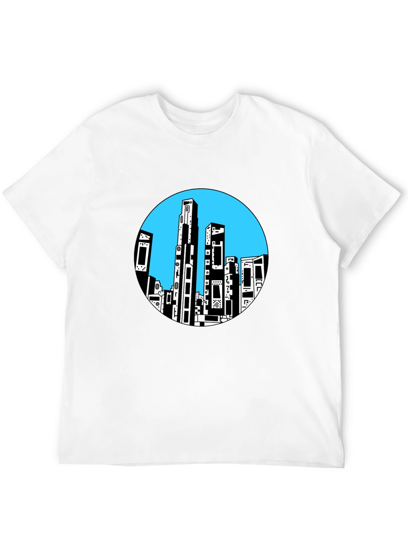Abstract Cityscape Graphic Tee - Black Cotton Blend